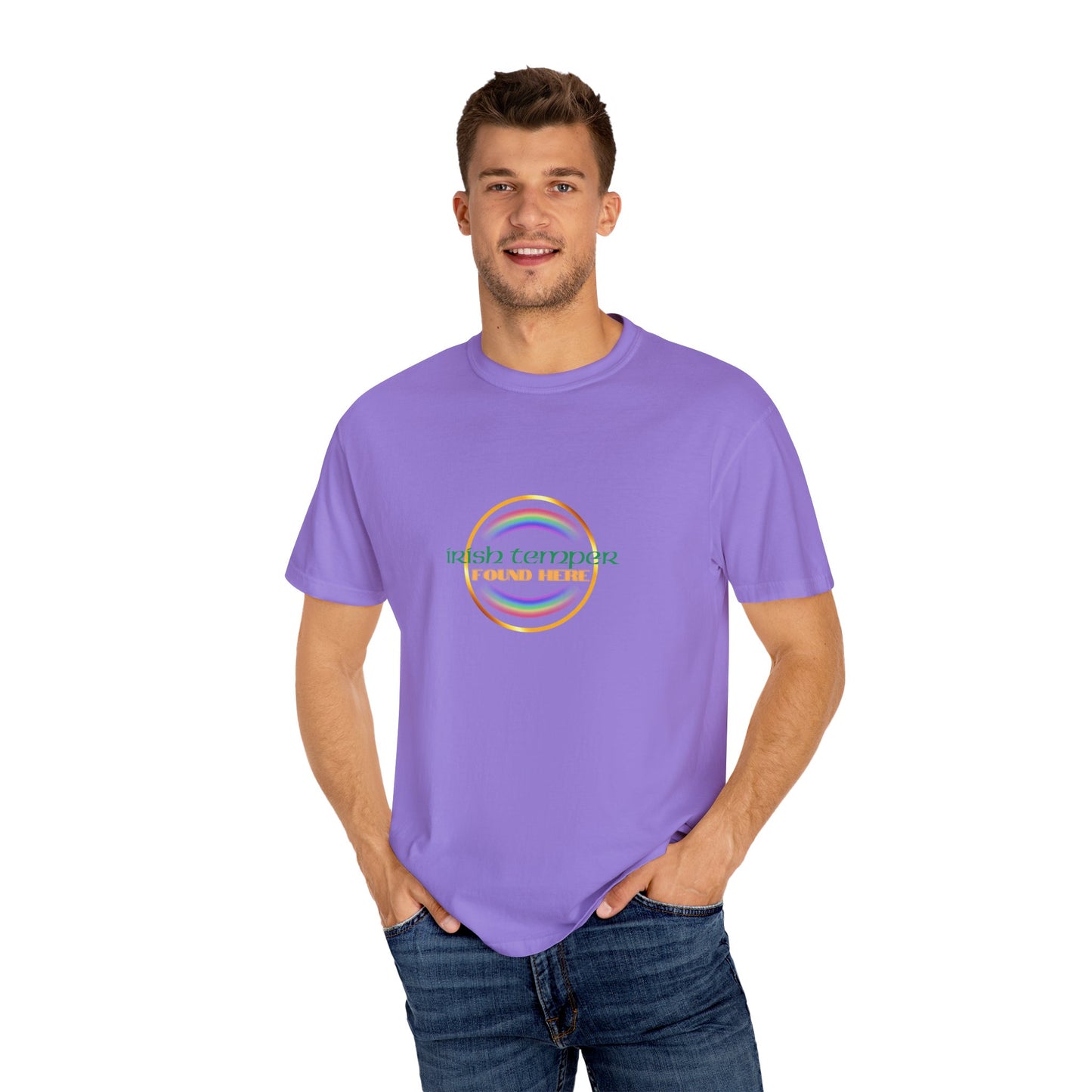 Irish Temper Found Here Unisex Garment-Dyed T-shirt, rainbow, fun, gender neutral, casual, relaxed, soft, preshrunk cotton, St Patricks Day