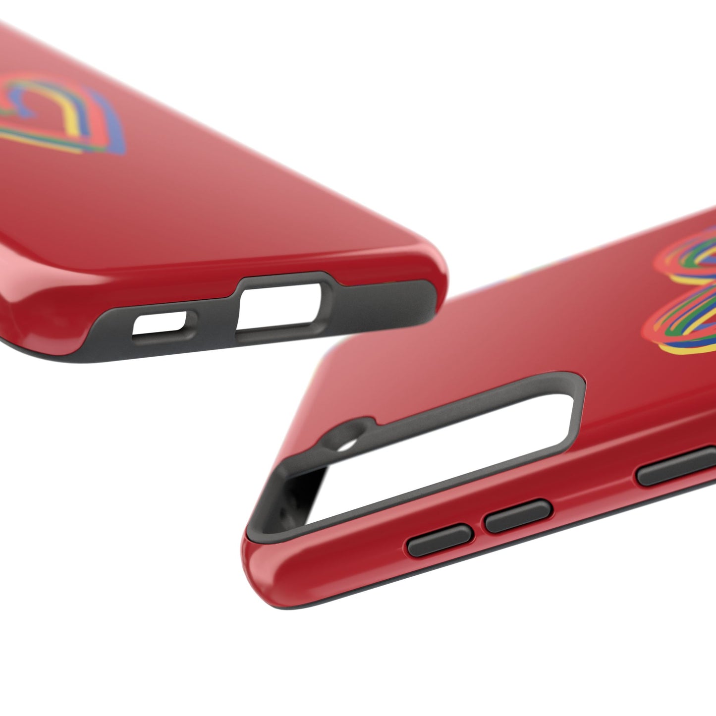 Rainbow Hearts Tough Phone Case, Red Phone Cover, Smartphone Case, Heart Pattern Phone Shell, Phone Hard Case, Colorful, Wireless Charging