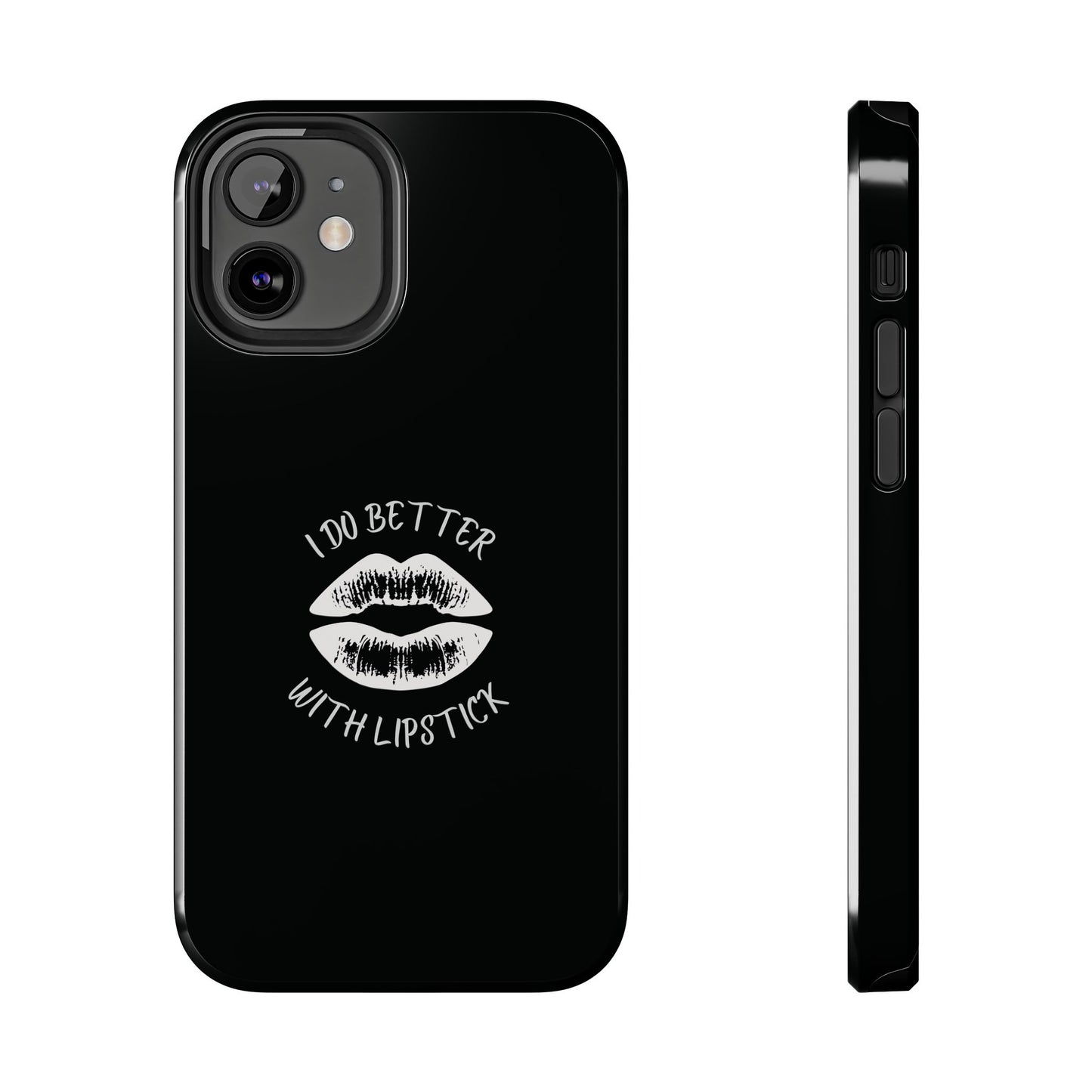 Glamorous Lipstick Tough Phone Cases - Empowered Gifts, Sassy Wireless Charging Cover, Fun Lips Samsung & iPhone Cases, Black Design