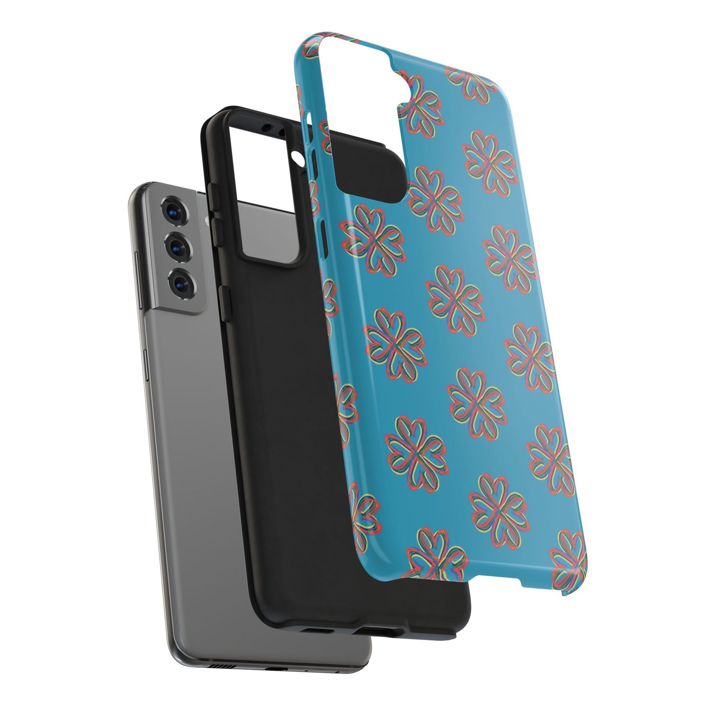 Floral Tough Phone Case, Colorful Turquoise Case, Hard Cover, iPhone Samsung Galaxy Google Pixel, Botanical Print Phone, Wireless Charging