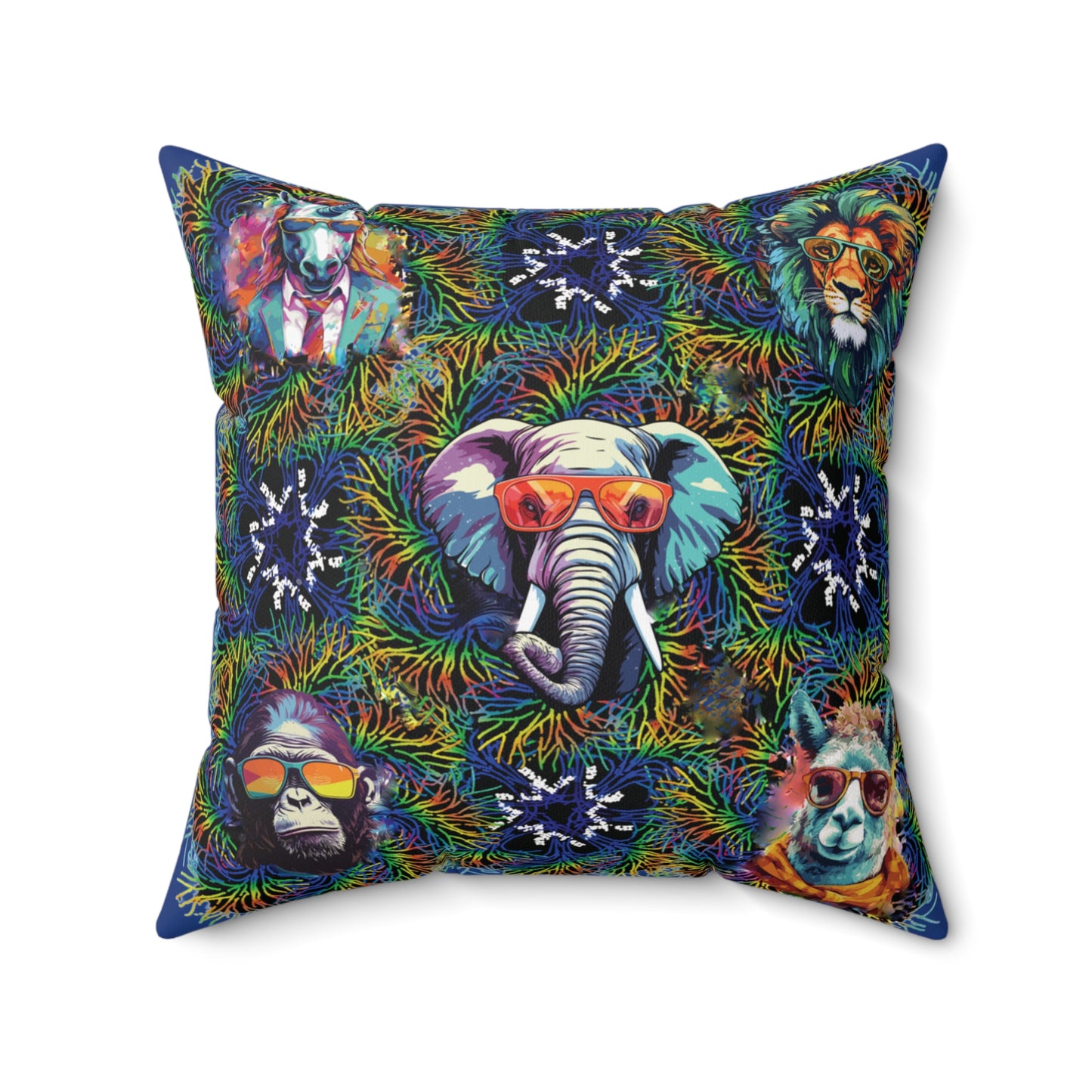 Blue Wild & Cool Creatures Spun Polyester Square Pillow, Fun, Animals, Accent, Decor, Dorm, Bed, Throw, Gift Birthday Christmas, 4 Sizes