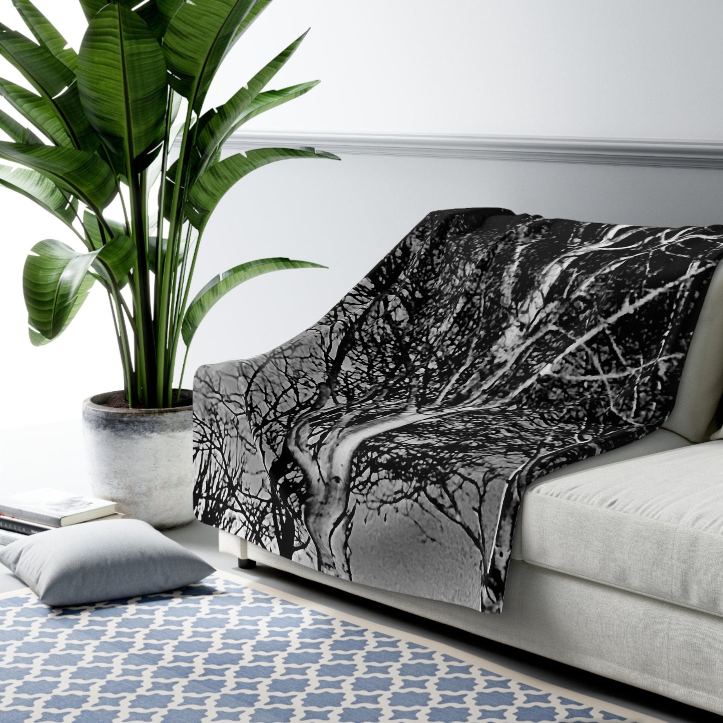 Worm Moon Tree Sherpa Fleece Blanket, Custom Artwork, Home Decor, Seasonal Decor, Cozy, Halloween, Holidays, Gift, Nature, Throw 50x60 60x80