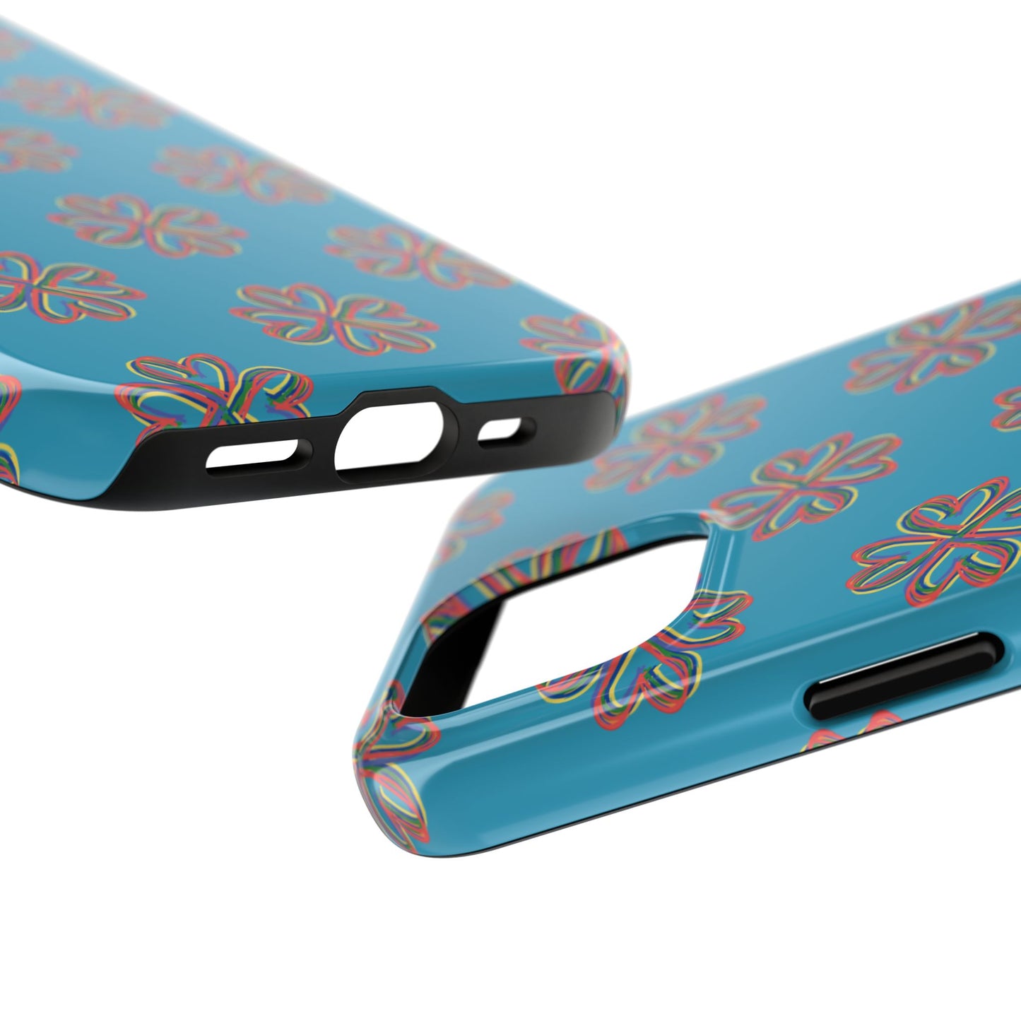 Floral Tough Phone Case, Colorful Turquoise Case, Hard Cover, iPhone Samsung Galaxy Google Pixel, Botanical Print Phone, Wireless Charging
