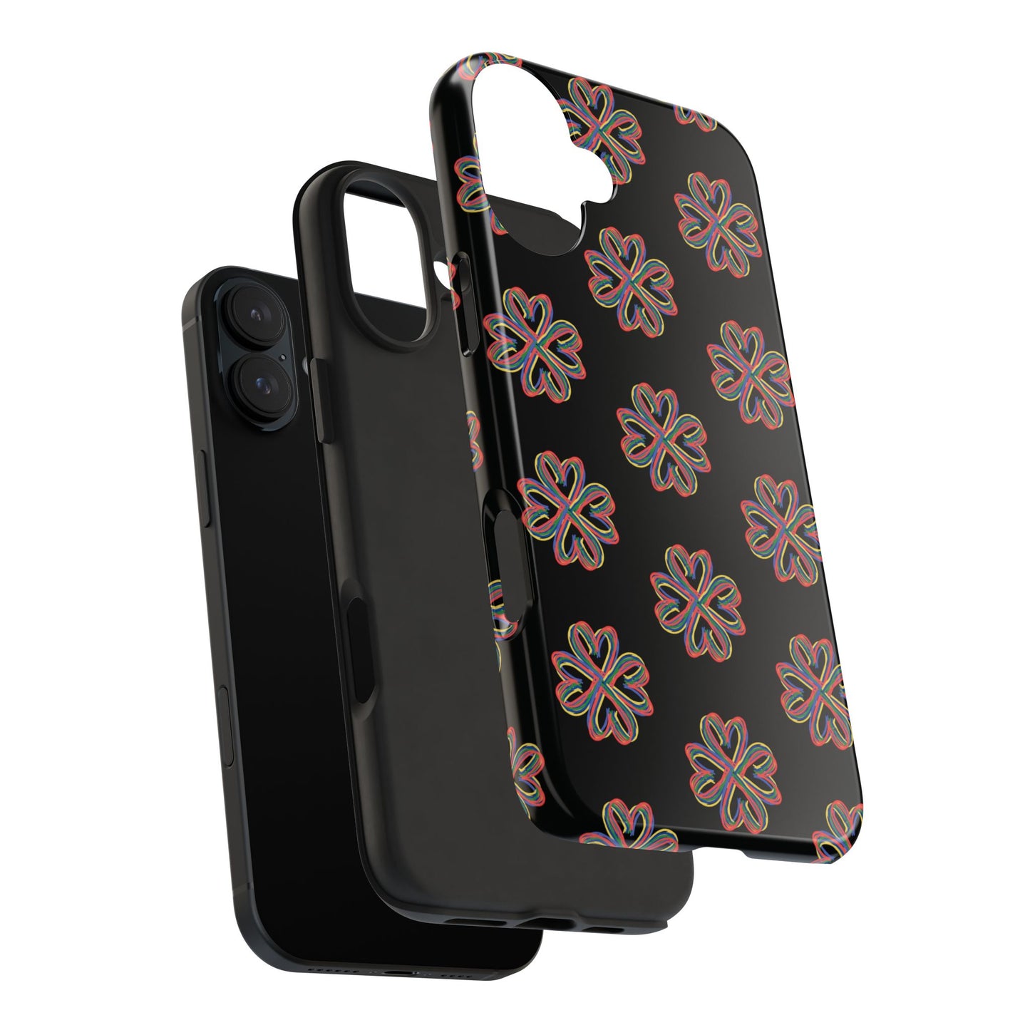 Tough Phone Cases, Floral Phone Cover, Protective Floral Case, Colorful Phone Shell, Black Phone Case, Wireless Charging