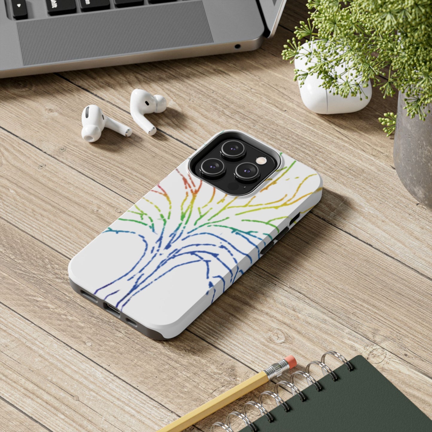 Rainbow Tree Tough Phone Cases - Colorful Nature Love Pride Gender Neutral Gifts for Friends, iPhone Samsung Wireless Charging Cover, LGBTQ+