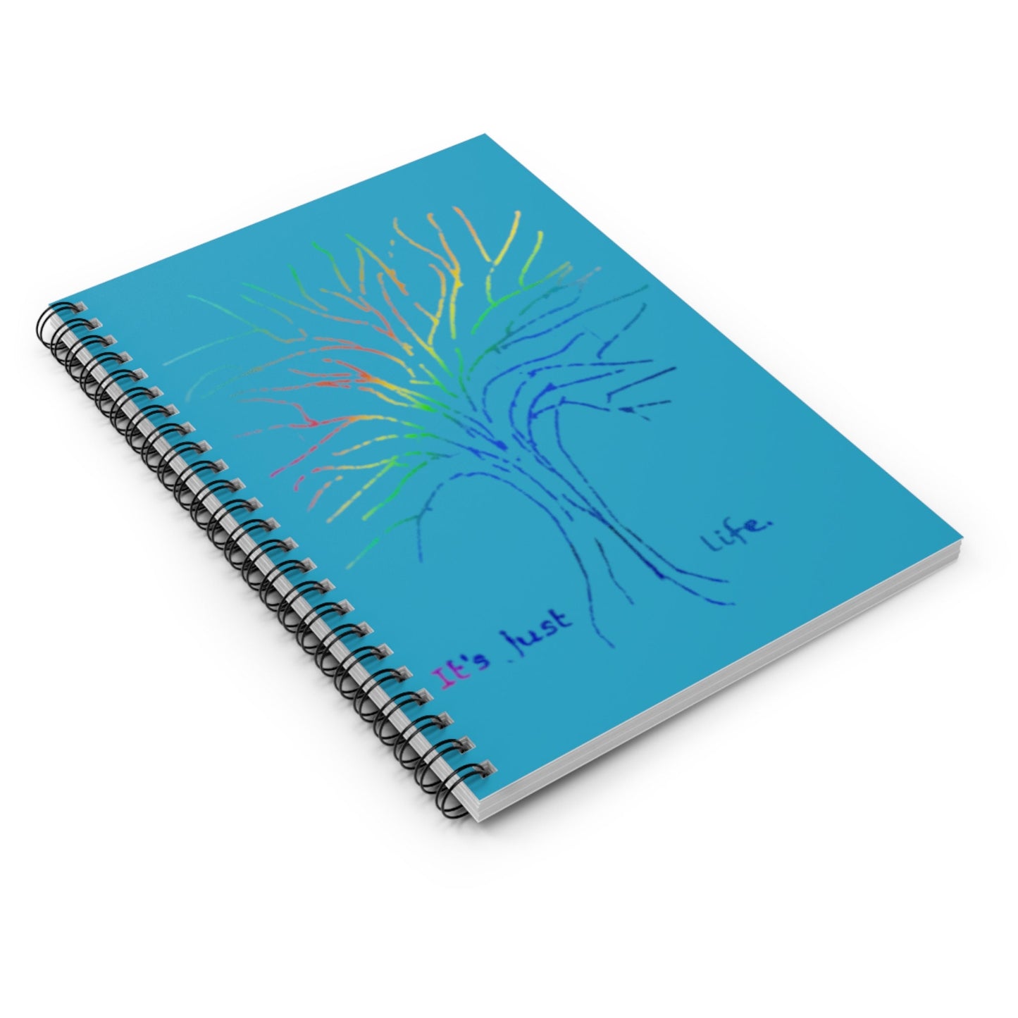 Its Just Life Rainbow Tree Turquoise Spiral Notebook, Ruled Line, gender neutral, journal, notes, lists, pride, teens, adults, kids, friends