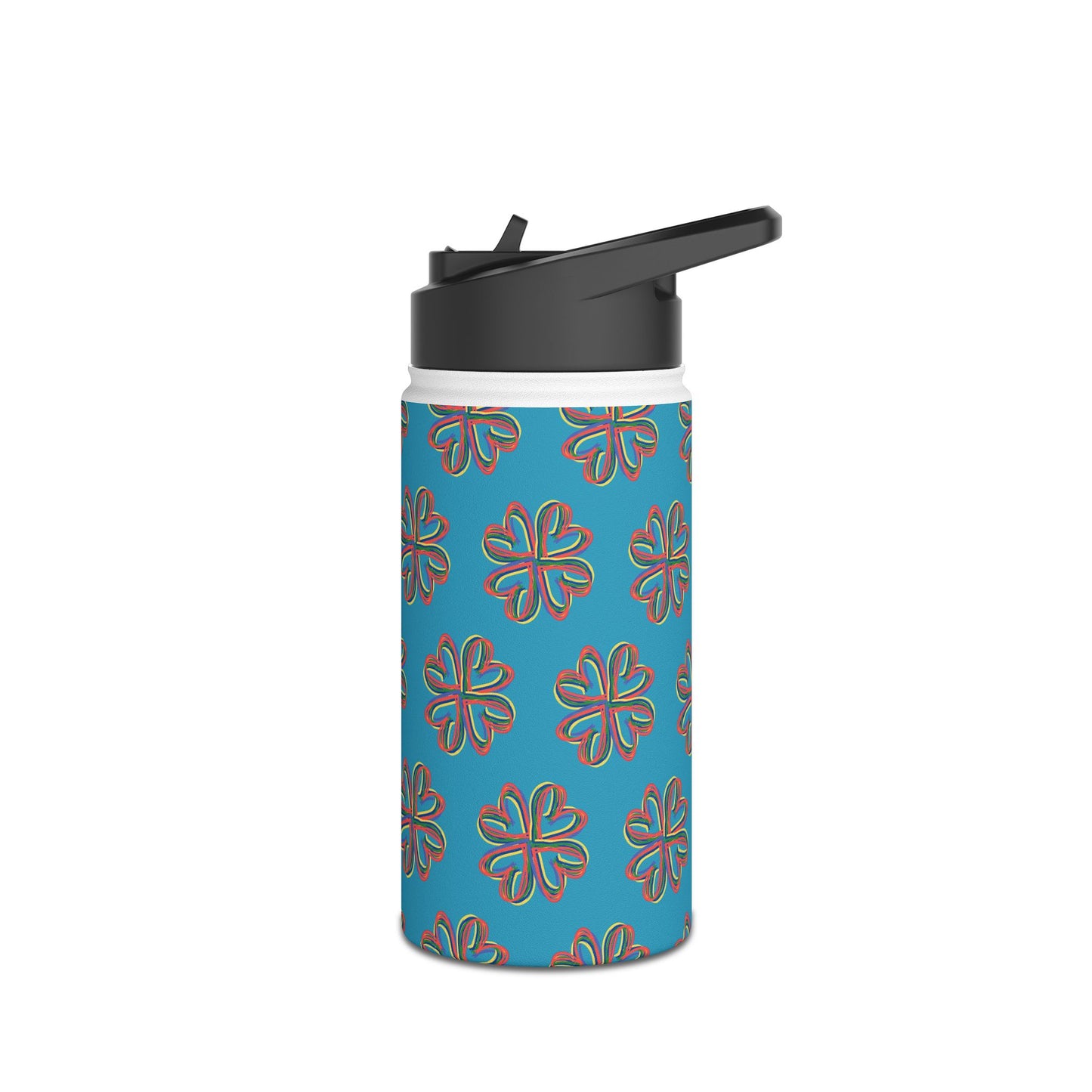 Turquoise Colorful Floral Stainless Steel Water Bottle, Gender Neutral, Gift, Exercise, Run, Workout, Eco BPA-free, Gift Birthday Christmas