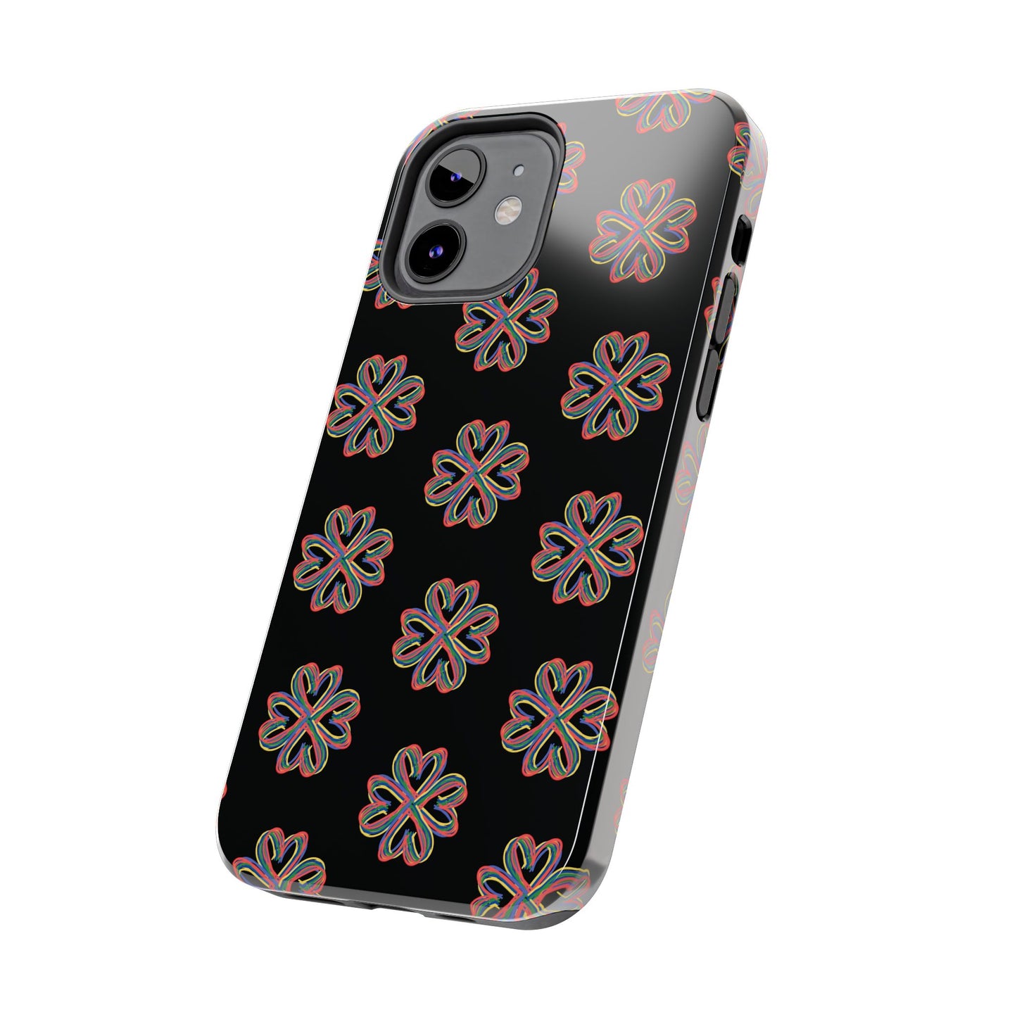 Tough Phone Cases, Floral Phone Cover, Protective Floral Case, Colorful Phone Shell, Black Phone Case, Wireless Charging
