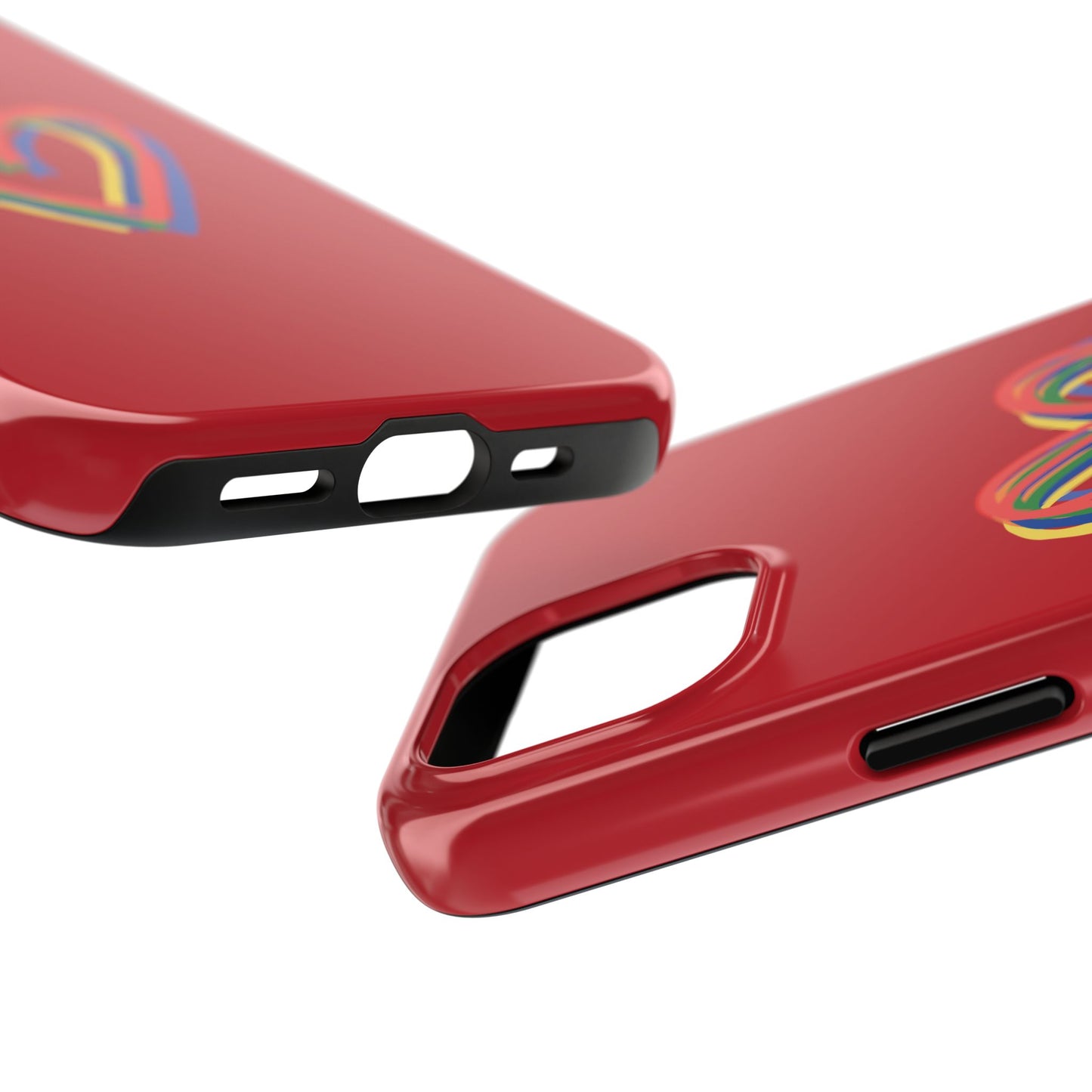 Rainbow Hearts Tough Phone Case, Red Phone Cover, Smartphone Case, Heart Pattern Phone Shell, Phone Hard Case, Colorful, Wireless Charging