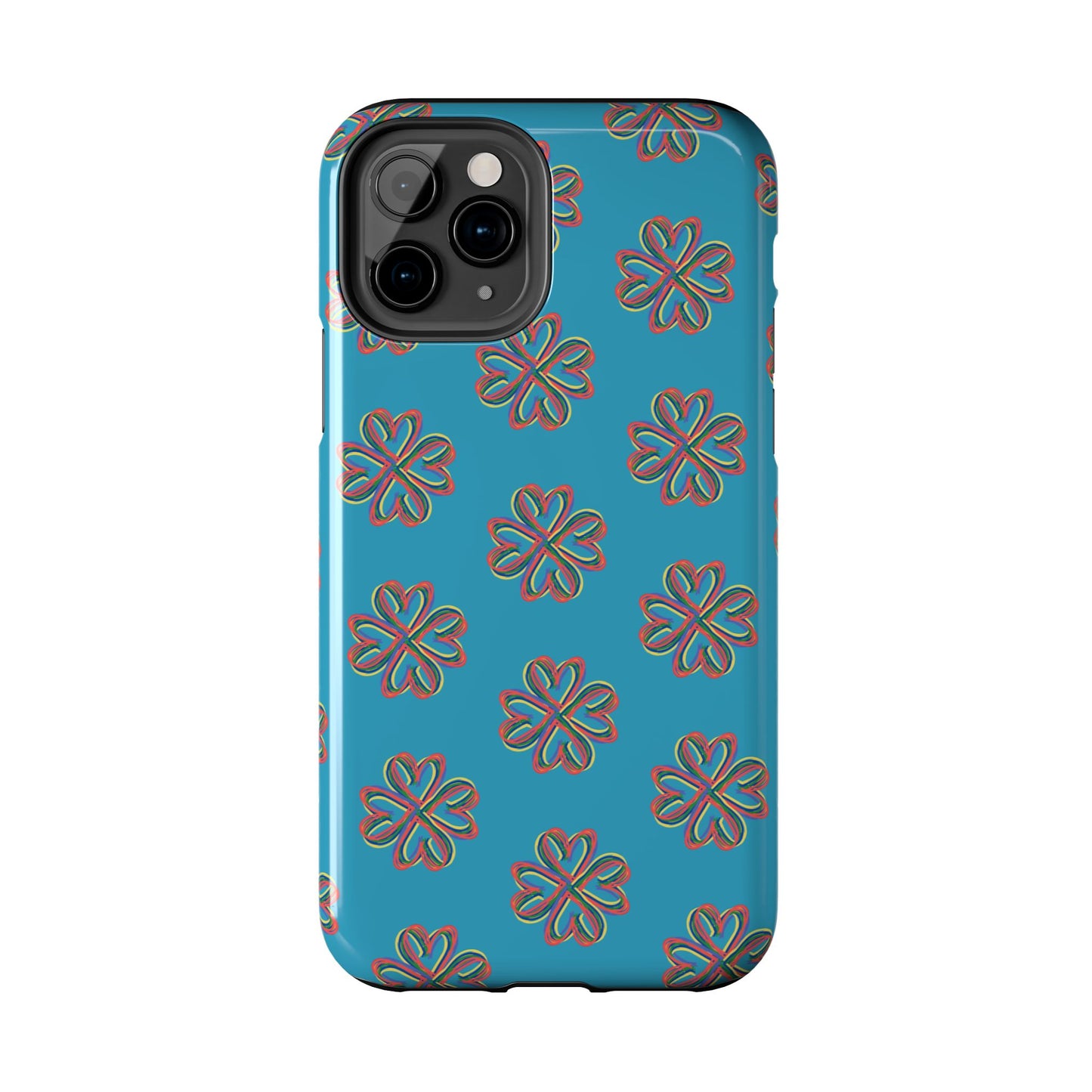 Floral Tough Phone Case, Colorful Turquoise Case, Hard Cover, iPhone Samsung Galaxy Google Pixel, Botanical Print Phone, Wireless Charging