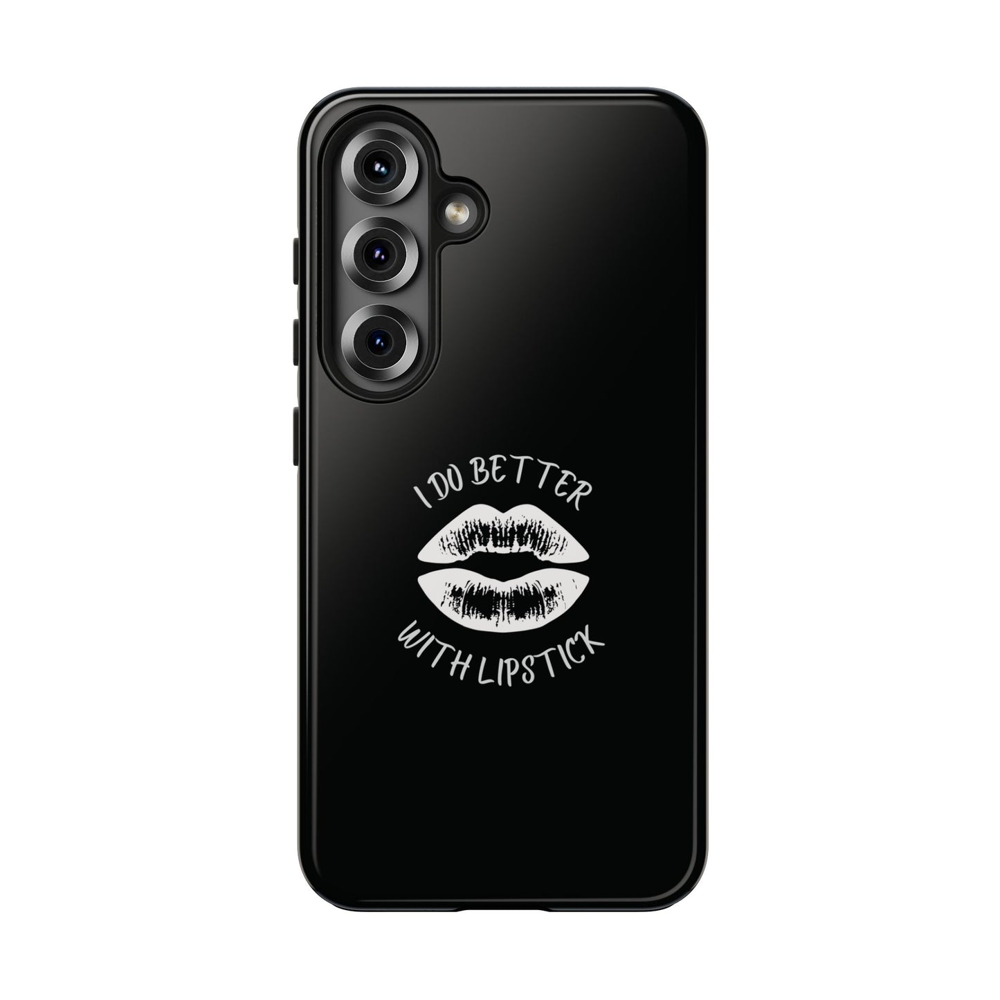 Glamorous Lipstick Tough Phone Cases - Empowered Gifts, Sassy Wireless Charging Cover, Fun Lips Samsung & iPhone Cases, Black Design