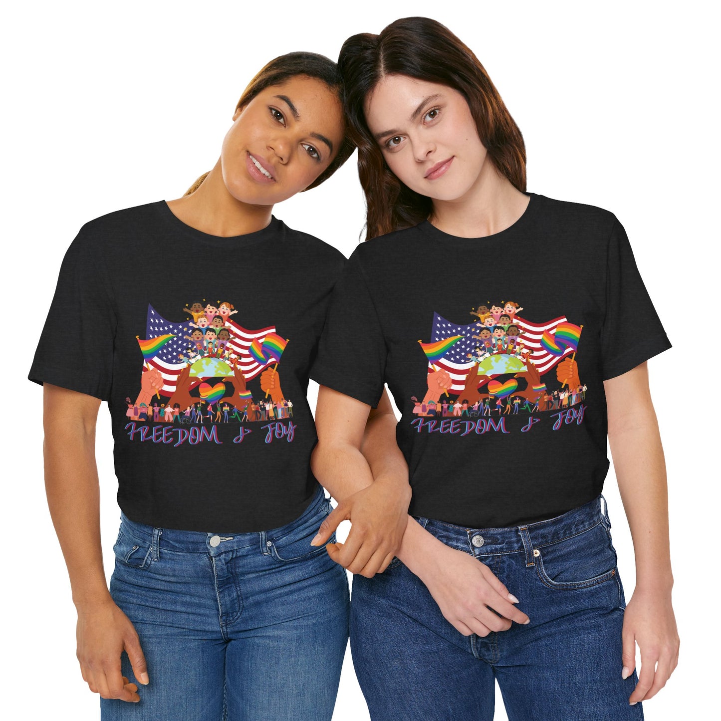 Freedom & Joy Unisex Tee, America, Inclusion, Equality, Love, Pride, Flag, Election, Gift, Comfy, Soft, Casual, Gender Neutral, Short Sleeve