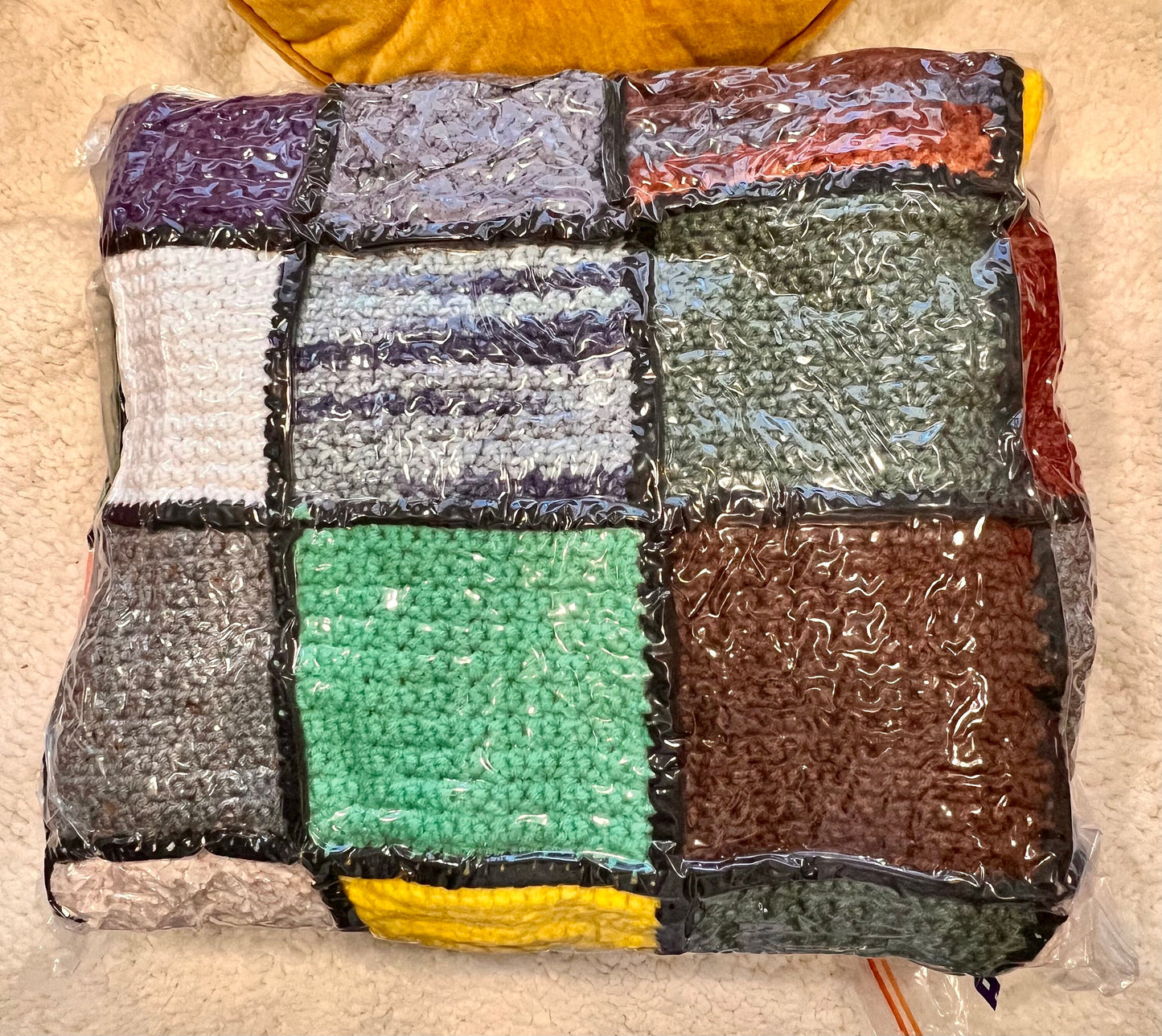 Hand crocheted Afghan blanket/coverlet, handmade in Appalachia, very sturdy construction w/quality yarns, colorful squares, beautiful, warm