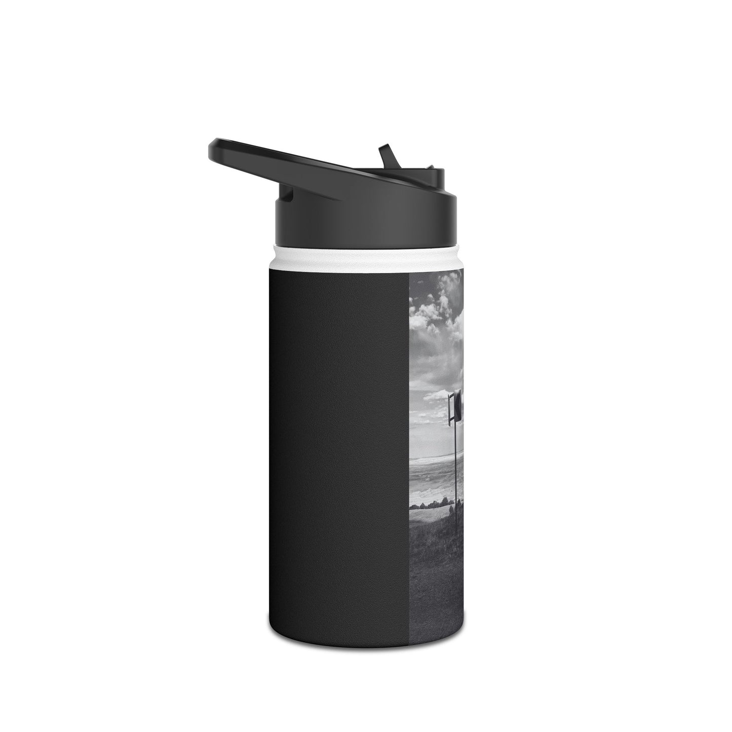Road Sign Stainless Steel Water Bottle, Badlands, Landscape, Black and White, Photo, Artwork, Drinkware, Gift, Nature, Warning, BPA-free