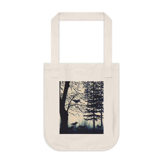 Crows in Forest Organic Canvas Tote Bag, Groceries, Shopping, Eco Friendly, Gift Bags, 100% Organic Cotton, Beige, Black, Nature, Halloween