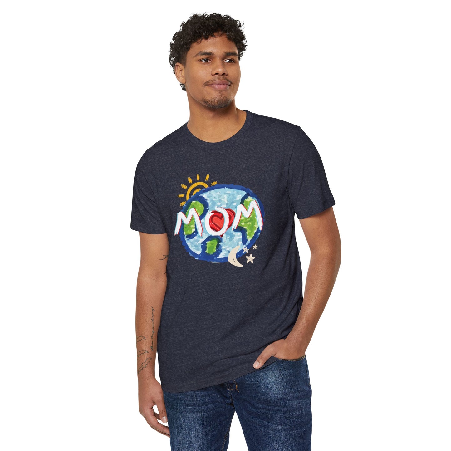 Mom Whole World Sun, Moon, Stars Heart Unisex Recycled Organic T-Shirt, Eco-Friendly Tee, Family Gift, Celestial Shirt