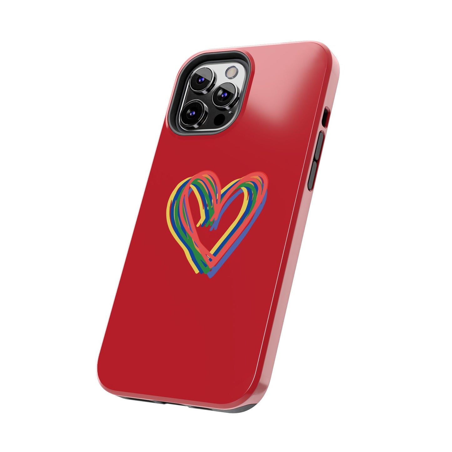 Rainbow Hearts Tough Phone Case, Red Phone Cover, Smartphone Case, Heart Pattern Phone Shell, Phone Hard Case, Colorful, Wireless Charging