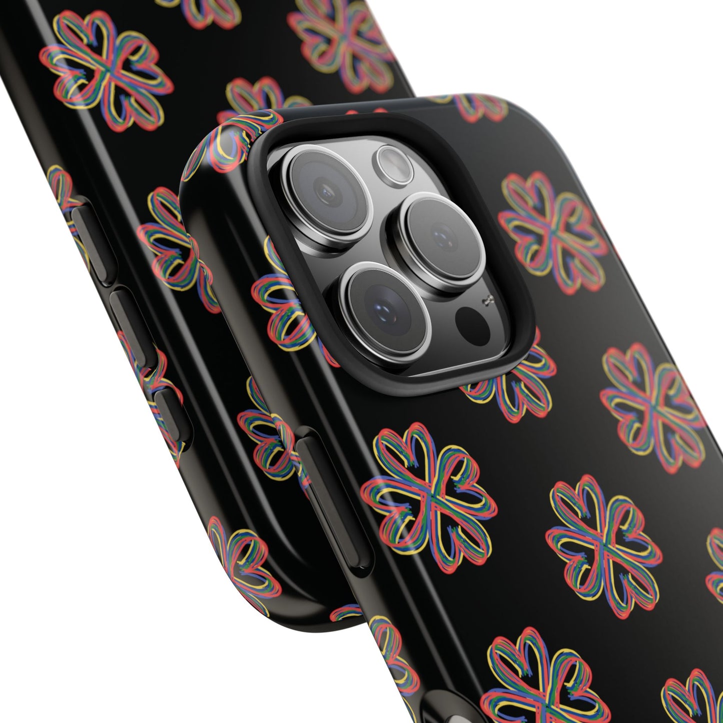Tough Phone Cases, Floral Phone Cover, Protective Floral Case, Colorful Phone Shell, Black Phone Case, Wireless Charging