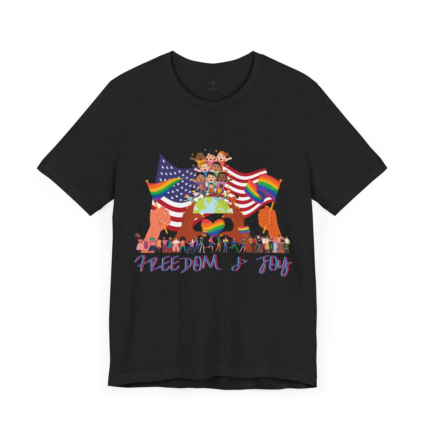 Freedom & Joy Unisex Tee, America, Inclusion, Equality, Love, Pride, Flag, Election, Gift, Comfy, Soft, Casual, Gender Neutral, Short Sleeve