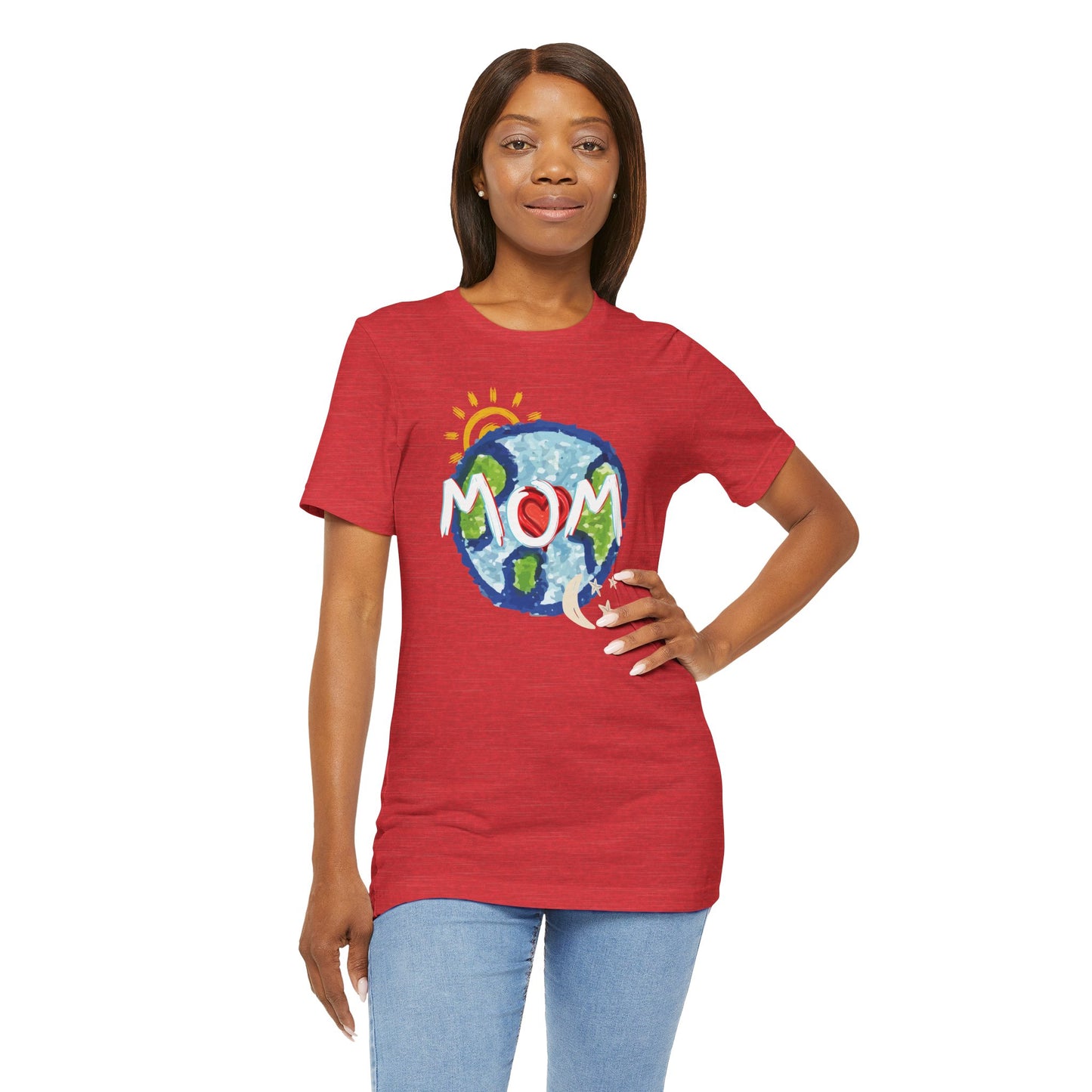 MOM Unisex Tee, Whole World, Sun Moon Stars, Heart, Love, Mothers Day, Gifts for Women, Comfy, Soft, Casual, Gender Neutral, Short Sleeves