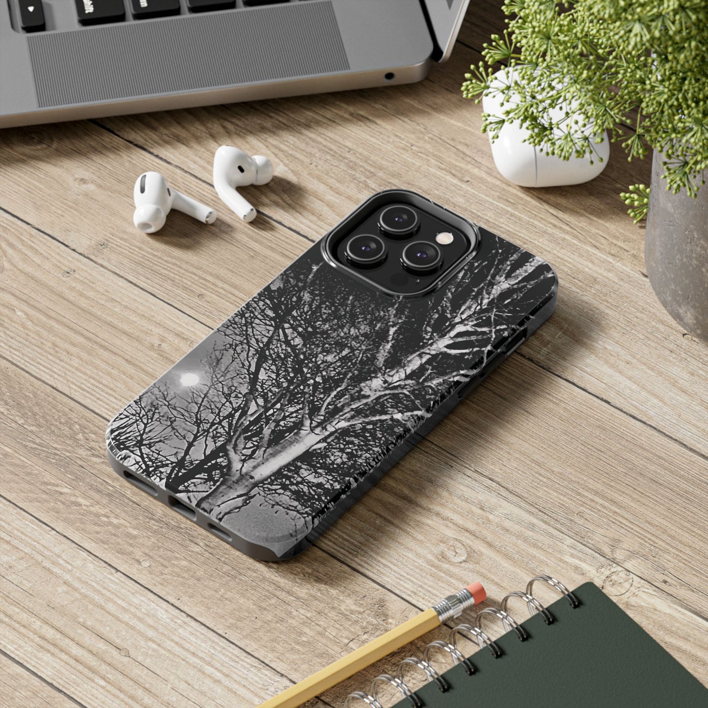 Worm Moon Night Trees Tough Phone Cases, iPhone & Samsung cases, wireless charging, trees, nature, spooky, original photo, gifts, Halloween
