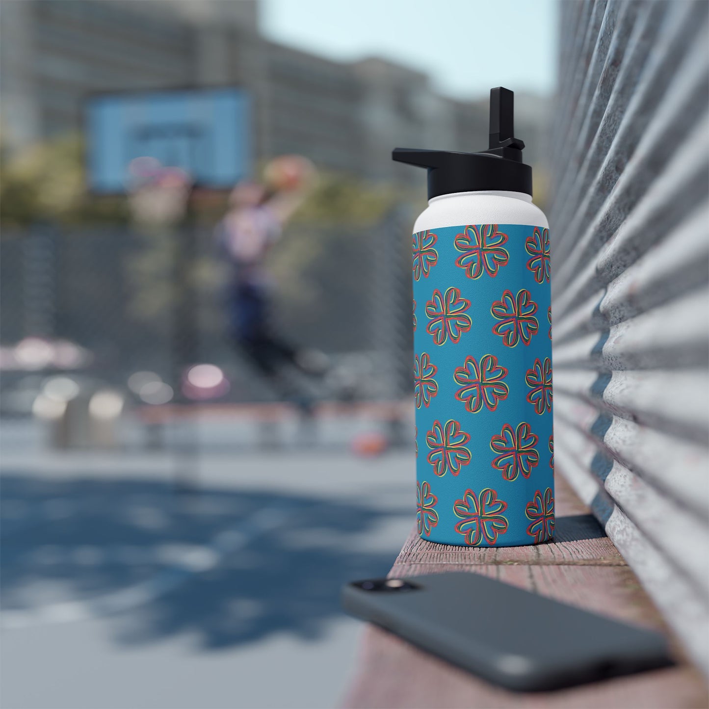 Turquoise Colorful Floral Stainless Steel Water Bottle, Gender Neutral, Gift, Exercise, Run, Workout, Eco BPA-free, Gift Birthday Christmas