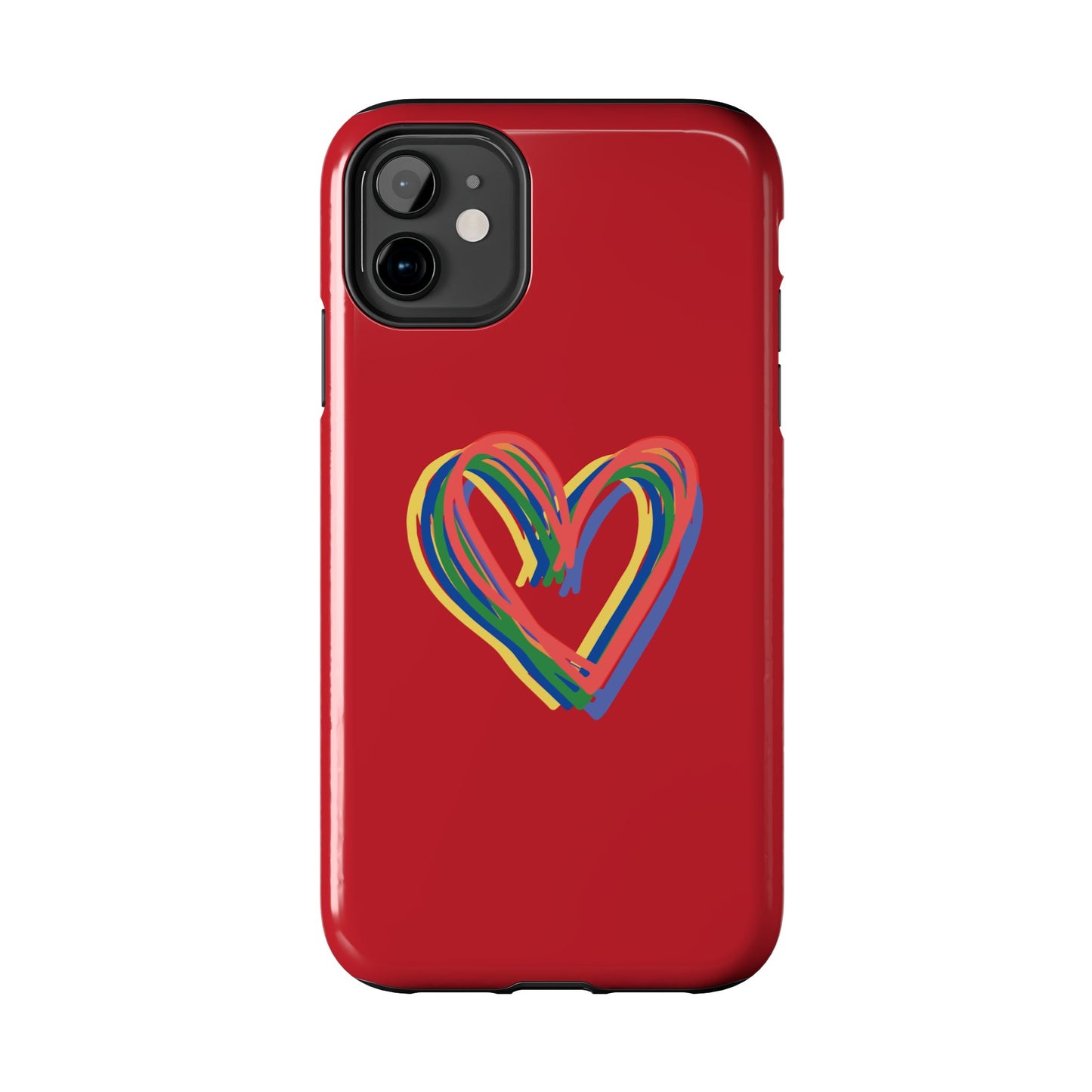 Rainbow Hearts Tough Phone Case, Red Phone Cover, Smartphone Case, Heart Pattern Phone Shell, Phone Hard Case, Colorful, Wireless Charging