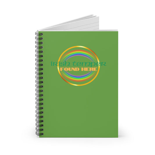 Irish Temper Found Here Green Spiral Notebook, Ruled Line, rainbow, gender neutral, journal, gift, teens, adults, kids, friends, St Patricks