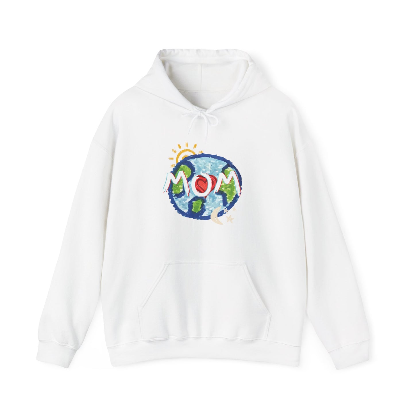 MOM Unisex Heavy Blend™ Hooded Sweatshirt, World, Sun Moon & Stars, Heart, Love, Mothers Day, Gifts for Women, Comfy, Soft, Warm, Hoodie