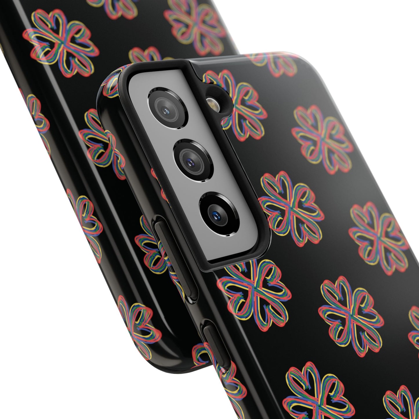 Tough Phone Cases, Floral Phone Cover, Protective Floral Case, Colorful Phone Shell, Black Phone Case, Wireless Charging