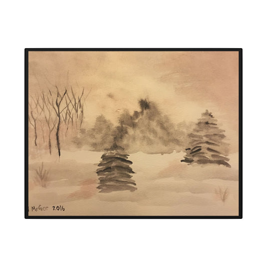 Canvas Wrap Winter Scene, Original Watercolor Print, Snow, Trees, Nature, Matte Print, Artwork, Wall Art, Black Tones, Gift, Christmas