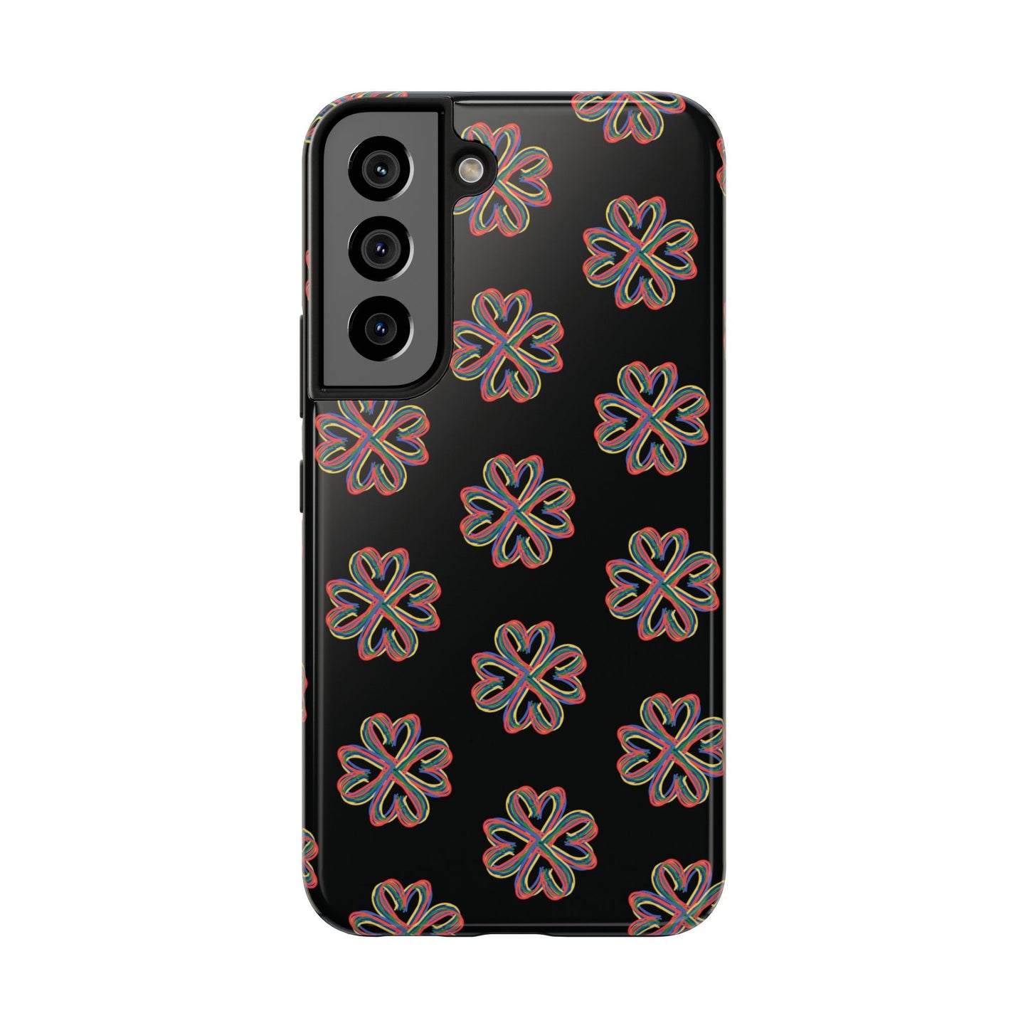 Tough Phone Cases, Floral Phone Cover, Protective Floral Case, Colorful Phone Shell, Black Phone Case, Wireless Charging