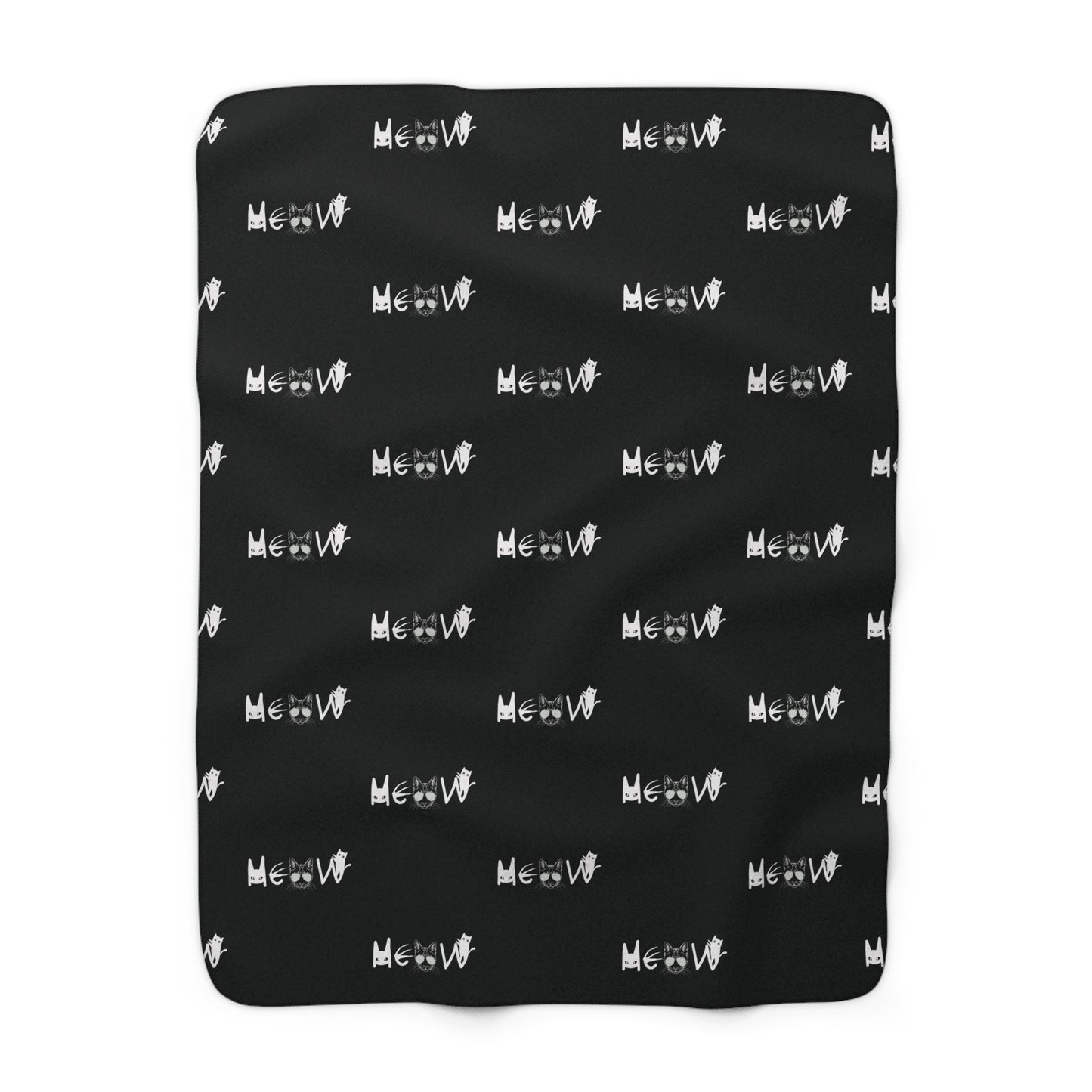 Meow Pattern Black & White Sherpa Fleece Blanket, Cats, Halloween, Sassy, Home Decor, Soft, Cozy, Gift, Gender Neutral, Throw, 50x60 60x80
