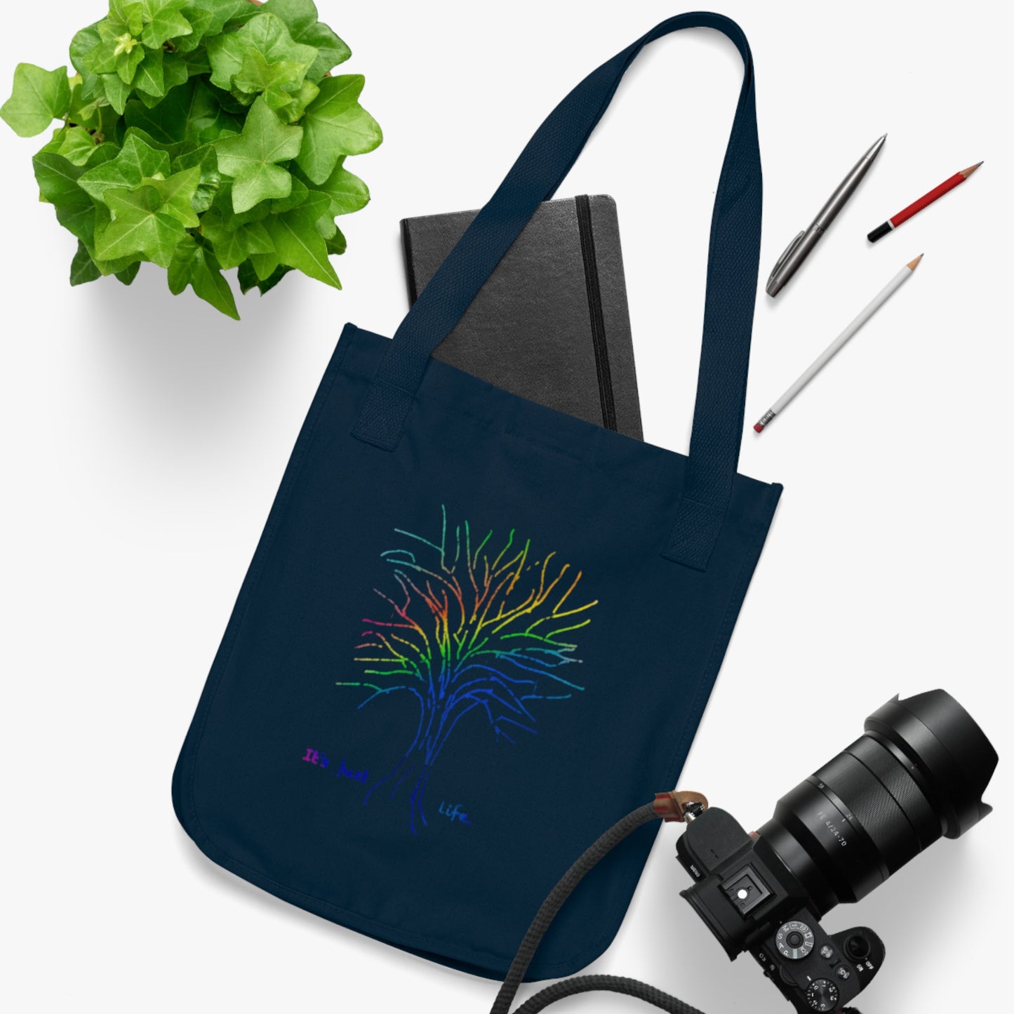 Its Just Life Rainbow Tree Organic Canvas Tote Bag, Groceries, Shopping, Eco Friendly, Gift Bags, 100% Organic Cotton, Beige, Black, Navy