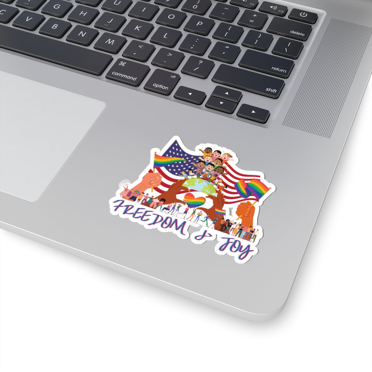 Freedom & Joy Graphic Kiss Cut Stickers, happy, equality, inclusion, patriotic, pride, colorful, gender neutral, student, gift, decorate