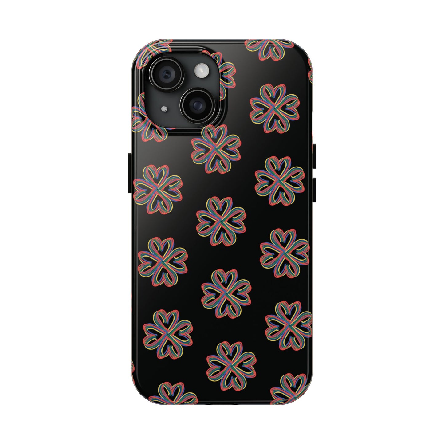 Tough Phone Cases, Floral Phone Cover, Protective Floral Case, Colorful Phone Shell, Black Phone Case, Wireless Charging