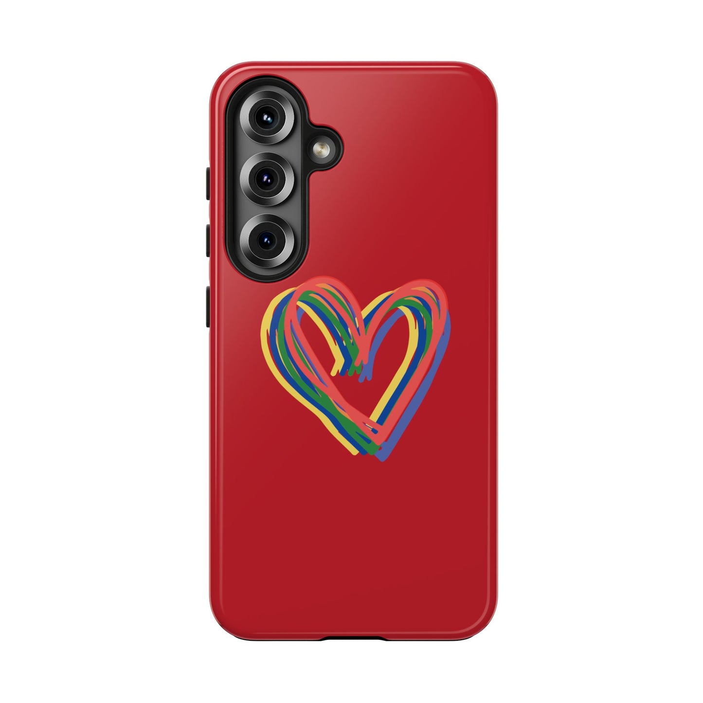 Rainbow Hearts Tough Phone Case, Red Phone Cover, Smartphone Case, Heart Pattern Phone Shell, Phone Hard Case, Colorful, Wireless Charging