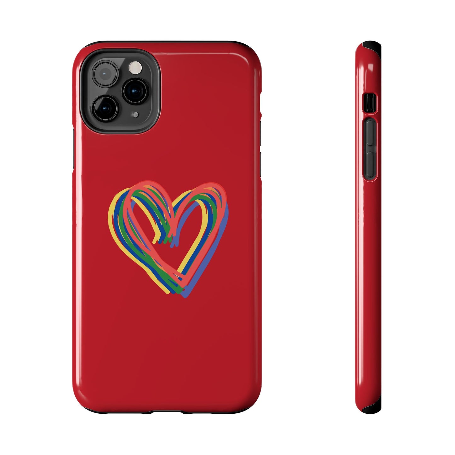 Rainbow Hearts Tough Phone Case, Red Phone Cover, Smartphone Case, Heart Pattern Phone Shell, Phone Hard Case, Colorful, Wireless Charging