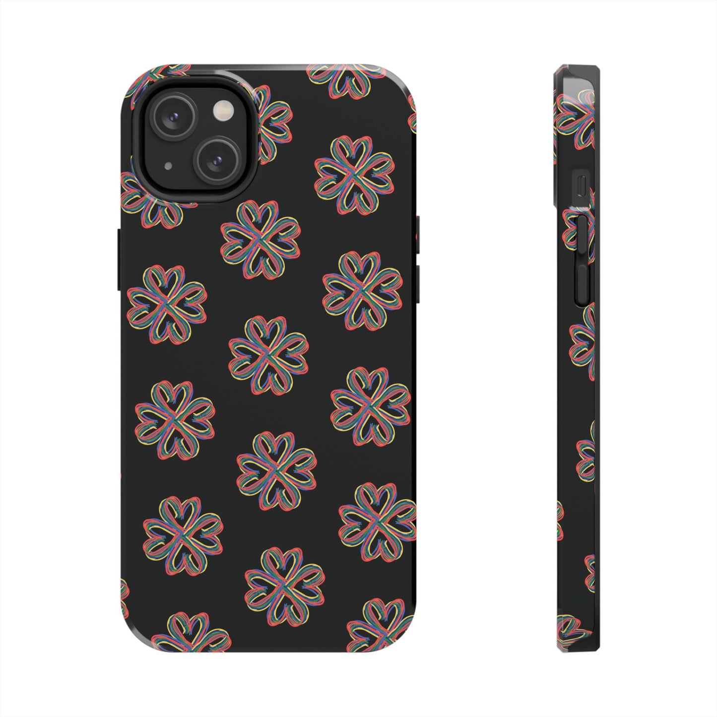 Tough Phone Cases, Floral Phone Cover, Protective Floral Case, Colorful Phone Shell, Black Phone Case, Wireless Charging