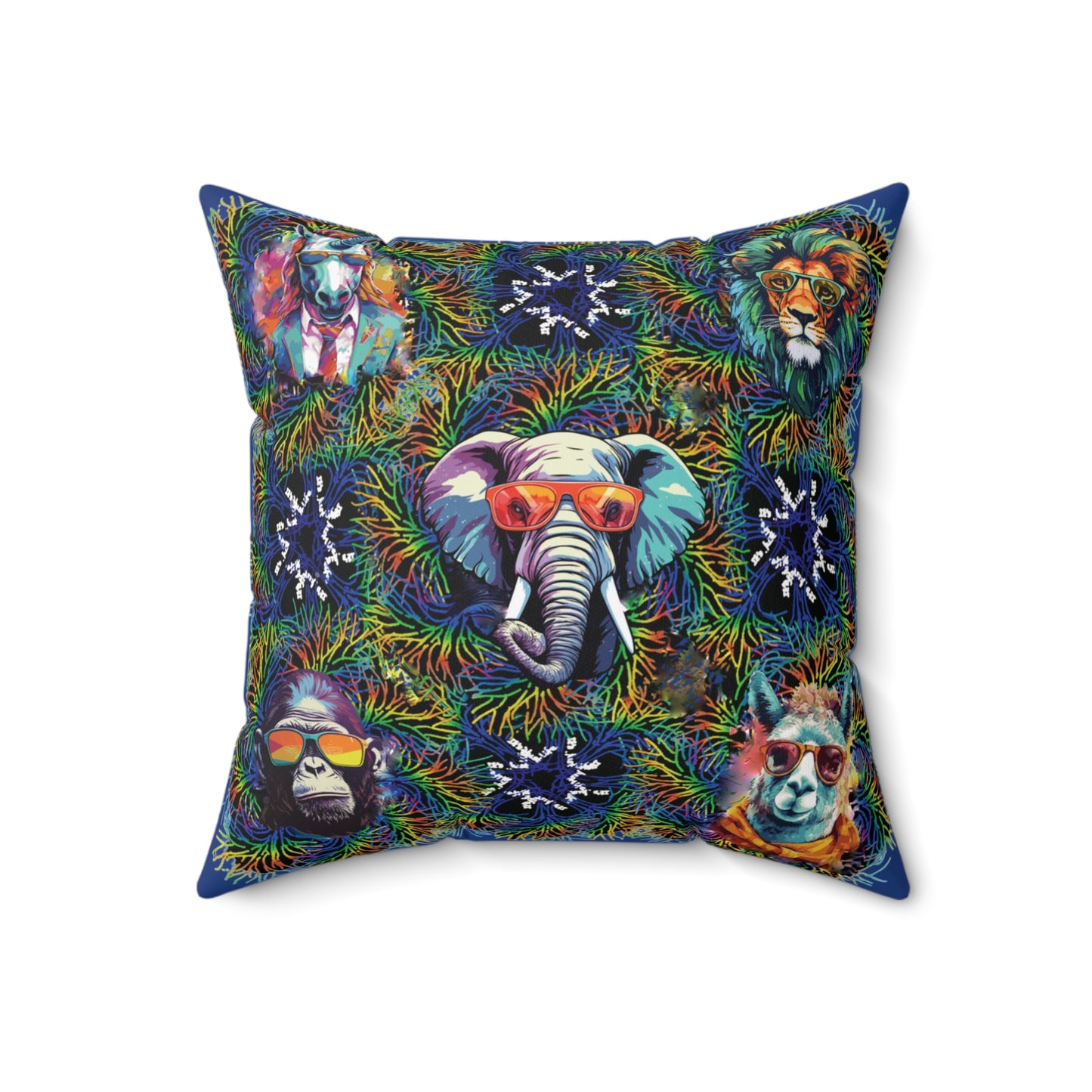 Blue Wild & Cool Creatures Spun Polyester Square Pillow, Fun, Animals, Accent, Decor, Dorm, Bed, Throw, Gift Birthday Christmas, 4 Sizes