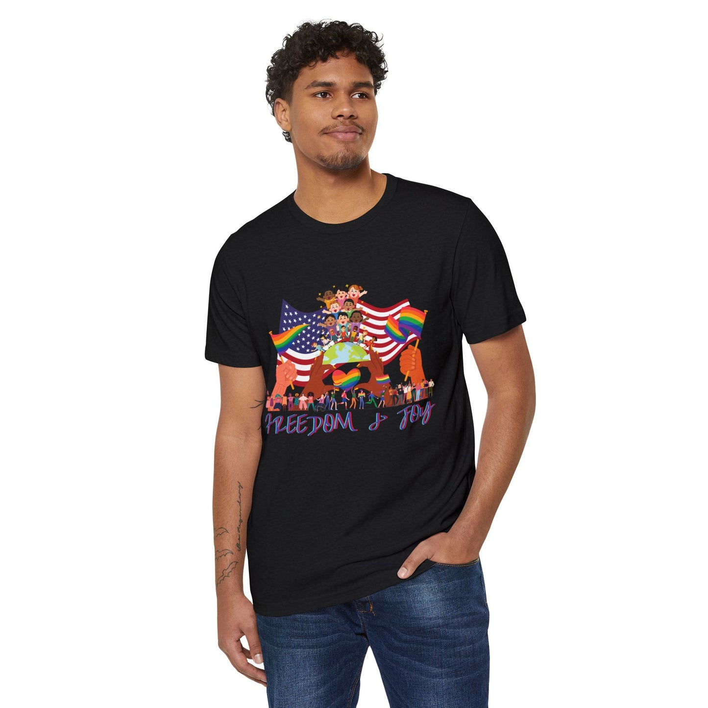 Freedom Flag Recycled T-Shirt, Pride Inclusion Equality Unisex Tee, Sustainable Organic Clothing