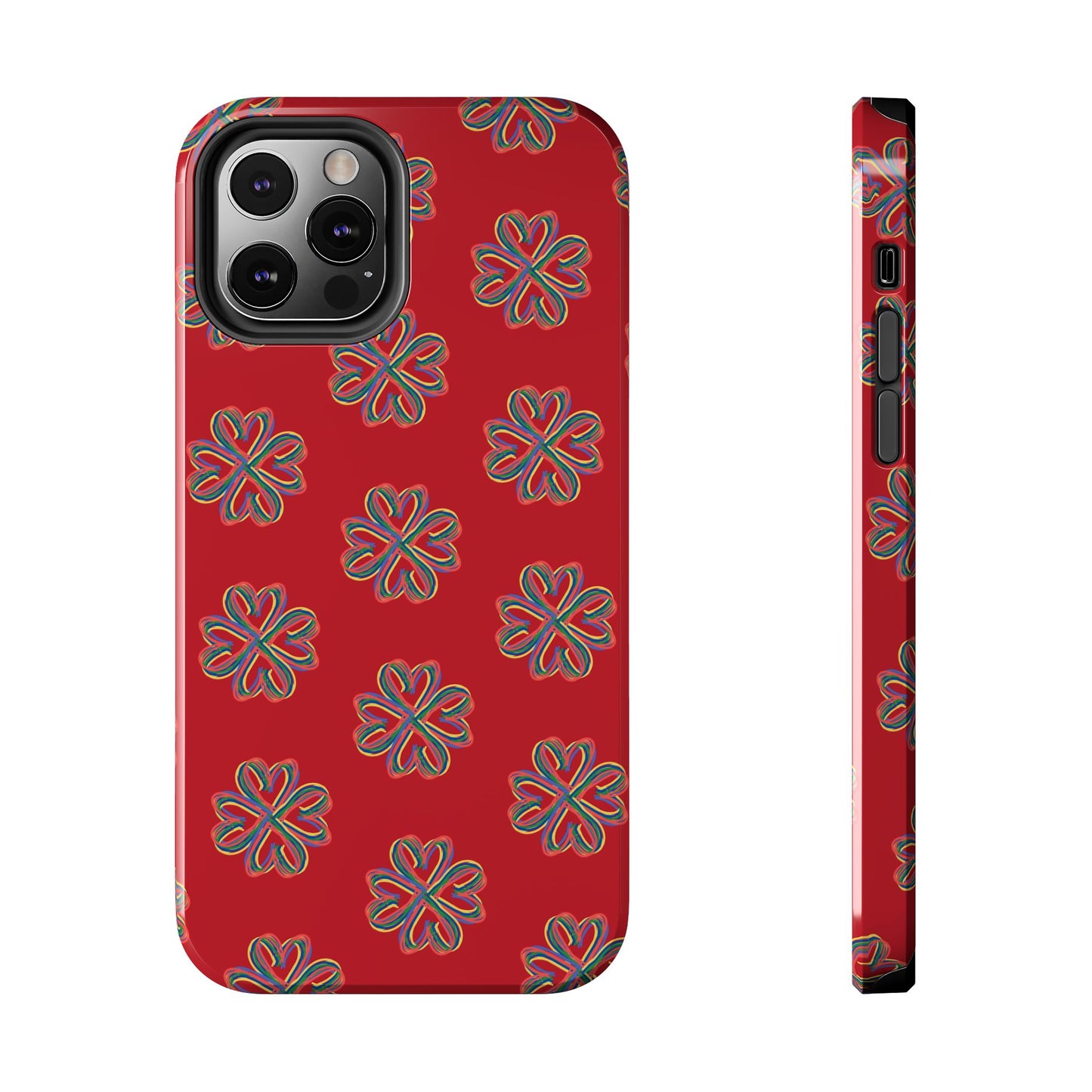 Floral Tough Phone Case, Red Phone Cover, Protective Tech Accessory, Botanical Phone Shell, Gift for Gardeners, Colorful, Wireless Charging