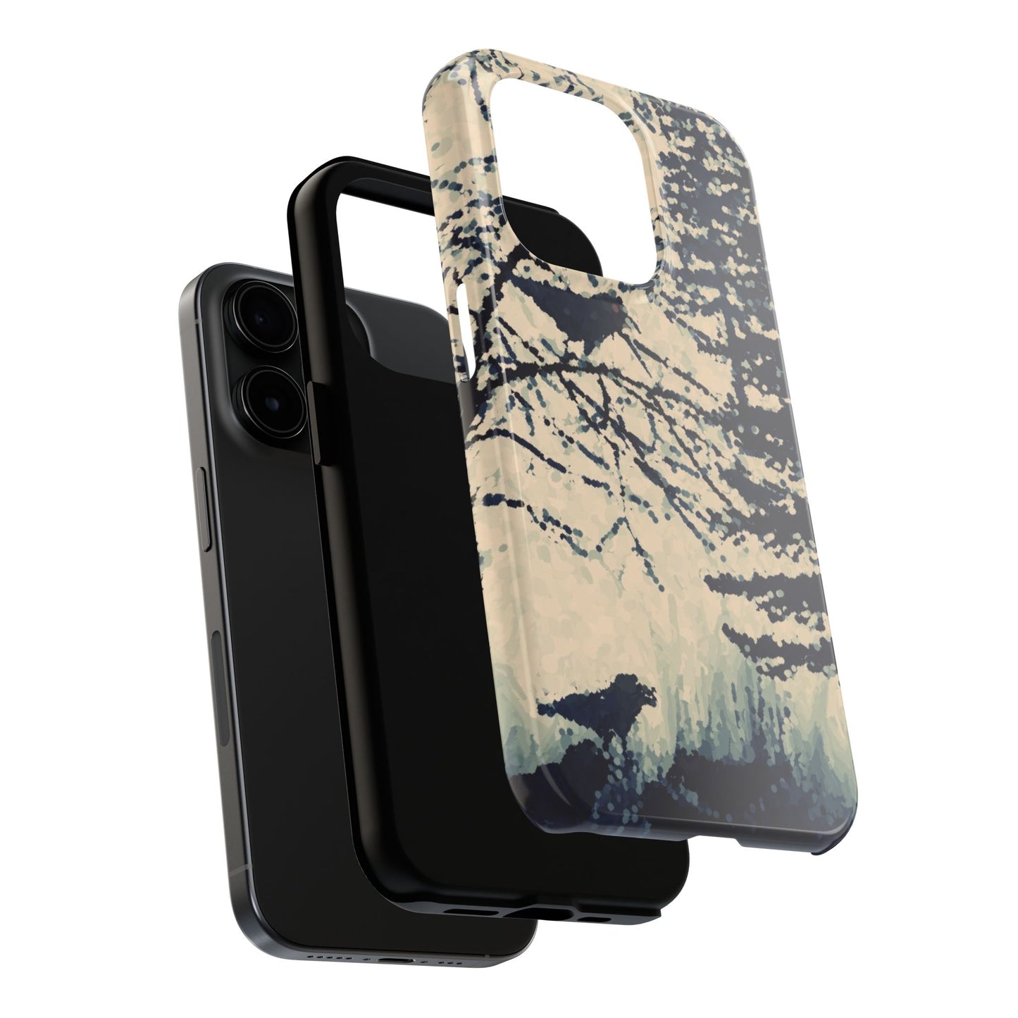 Crows in Forest Tough Phone Cases, iPhone & Samsung cases, wireless charging, crows, trees, birds, original artwork, gifts, Halloween
