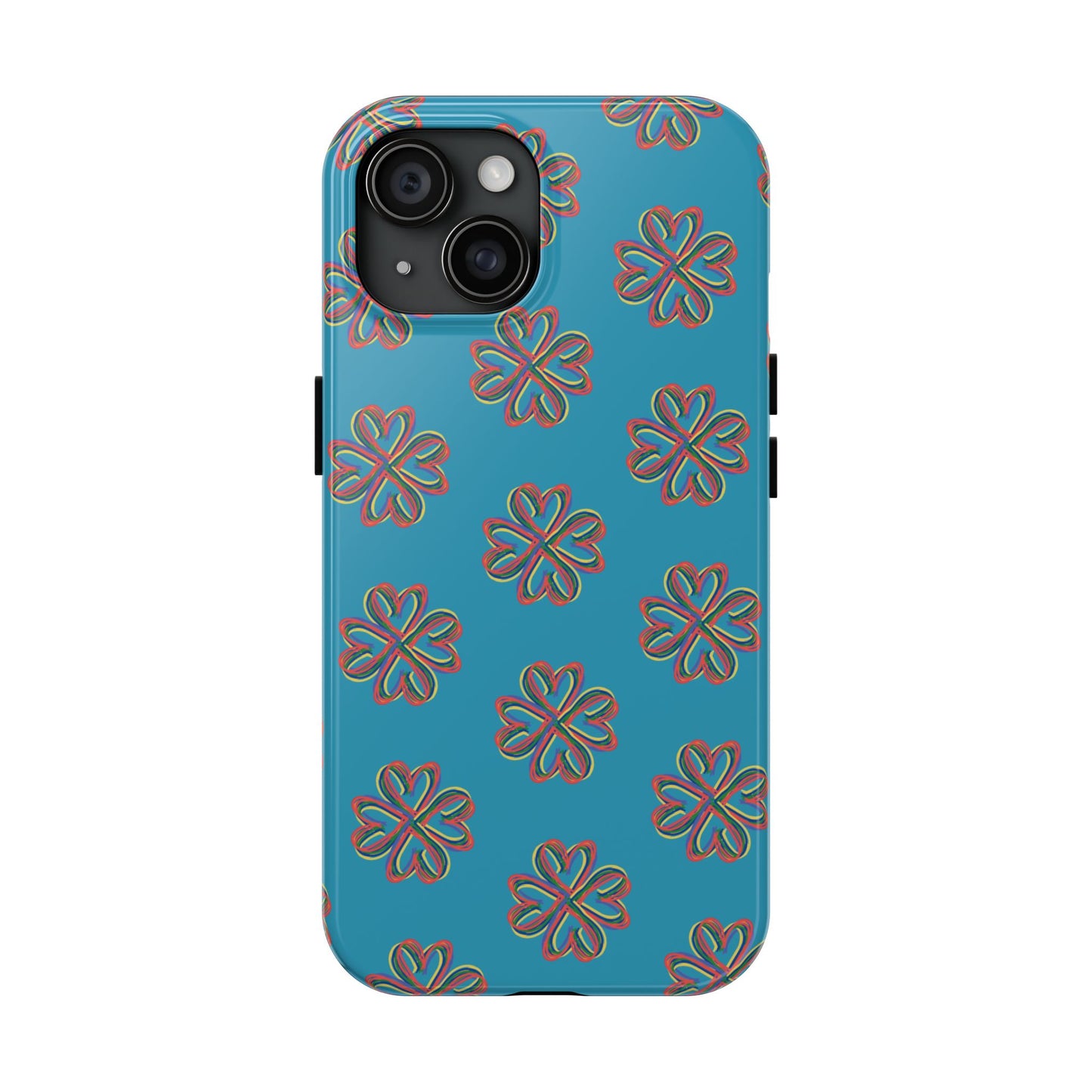 Floral Tough Phone Case, Colorful Turquoise Case, Hard Cover, iPhone Samsung Galaxy Google Pixel, Botanical Print Phone, Wireless Charging