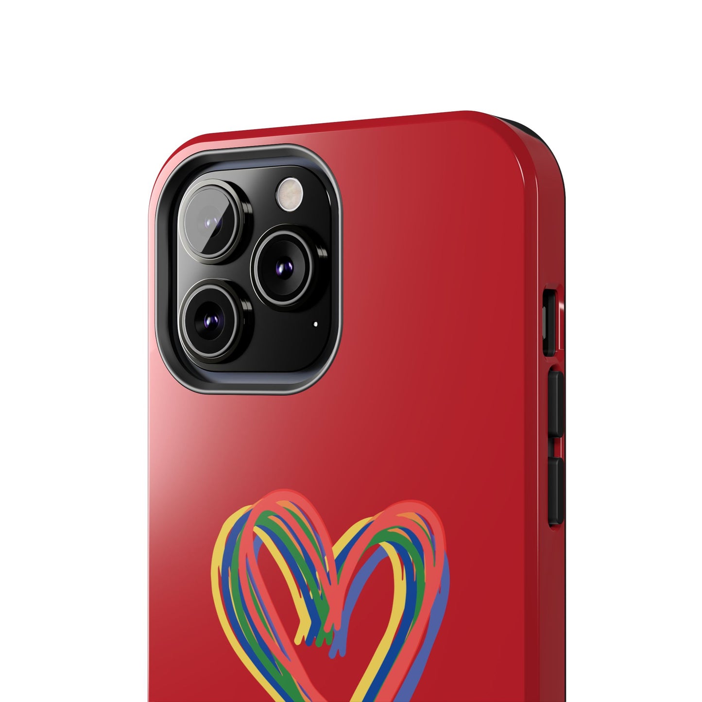 Rainbow Hearts Tough Phone Case, Red Phone Cover, Smartphone Case, Heart Pattern Phone Shell, Phone Hard Case, Colorful, Wireless Charging