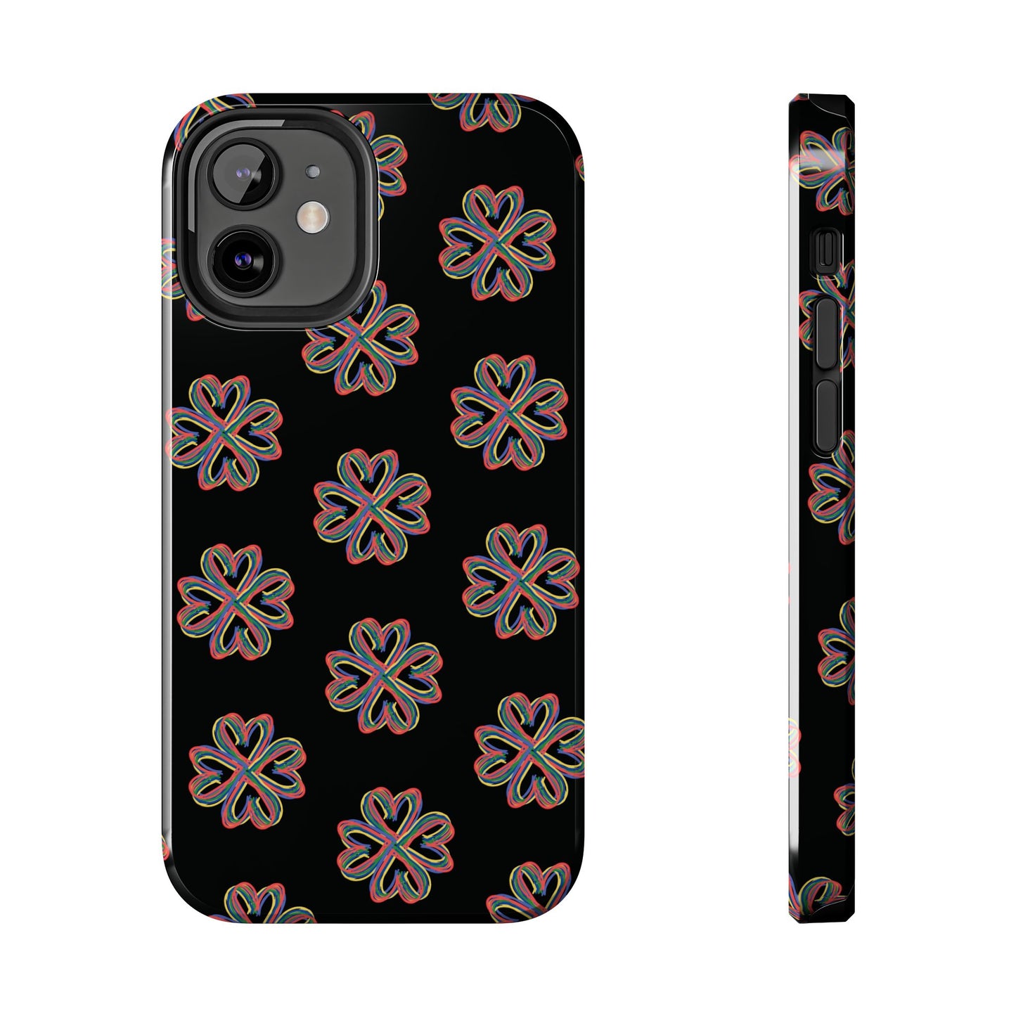 Tough Phone Cases, Floral Phone Cover, Protective Floral Case, Colorful Phone Shell, Black Phone Case, Wireless Charging