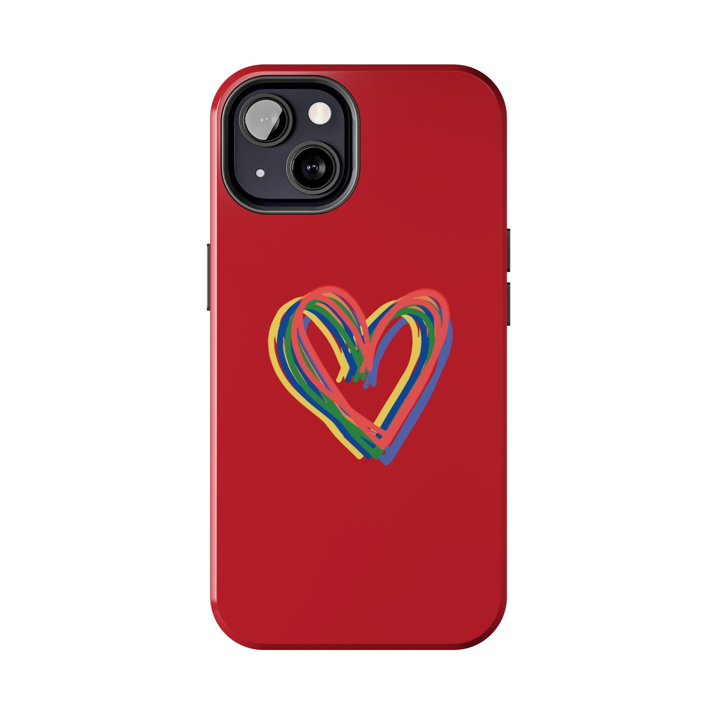 Rainbow Hearts Tough Phone Case, Red Phone Cover, Smartphone Case, Heart Pattern Phone Shell, Phone Hard Case, Colorful, Wireless Charging