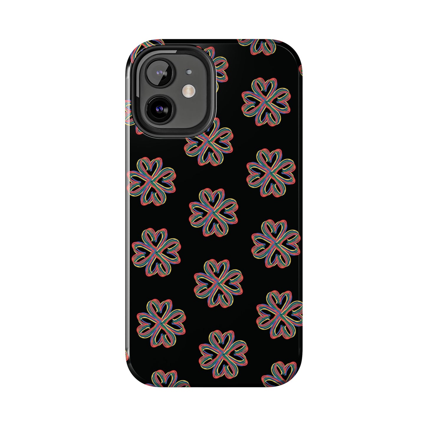 Tough Phone Cases, Floral Phone Cover, Protective Floral Case, Colorful Phone Shell, Black Phone Case, Wireless Charging