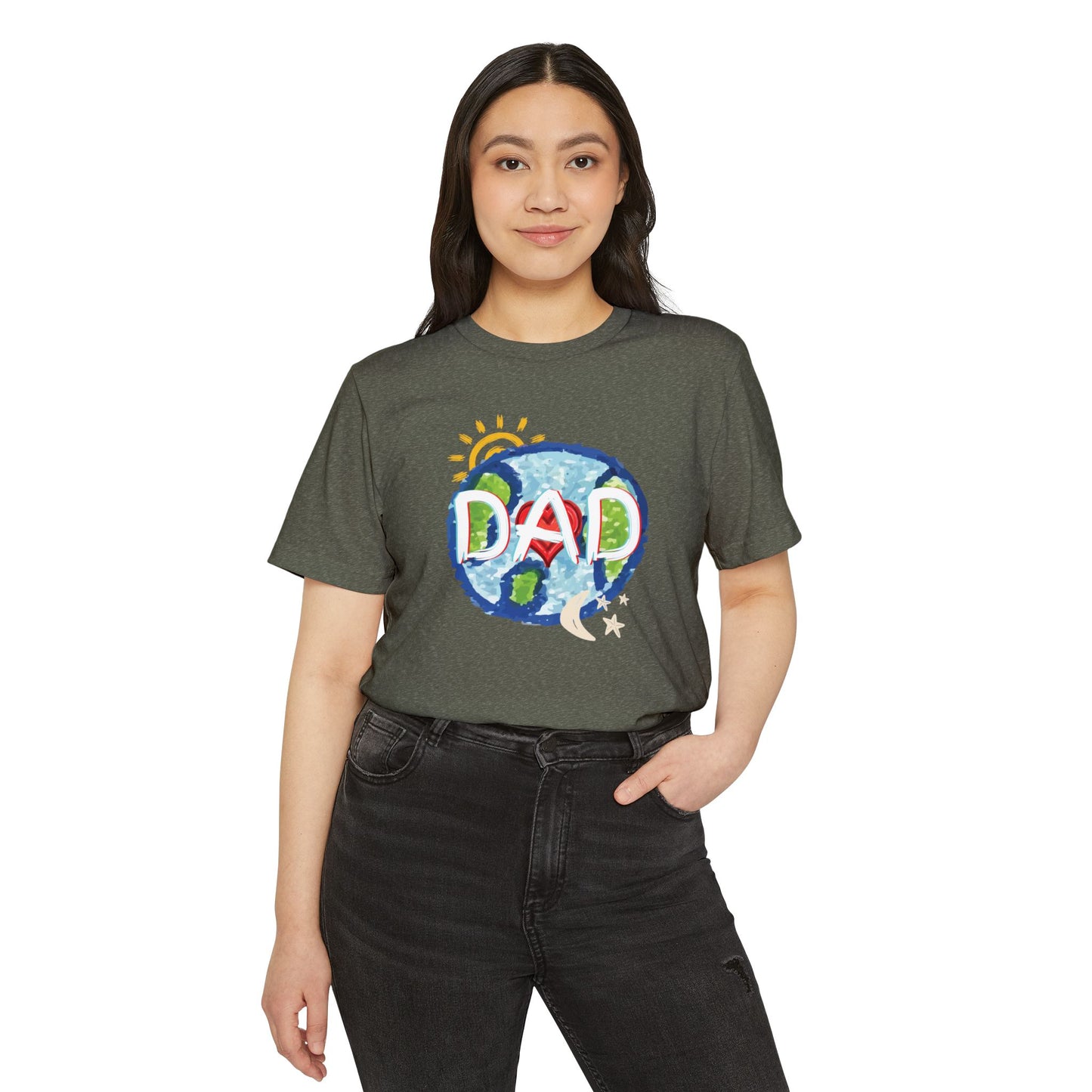 Dad Whole World Sun Moon Stars Heart Unisex Recycled Organic T-Shirt, Father's Day Gift, Family Matching Outfit, Eco-Friendly Tee, Unique