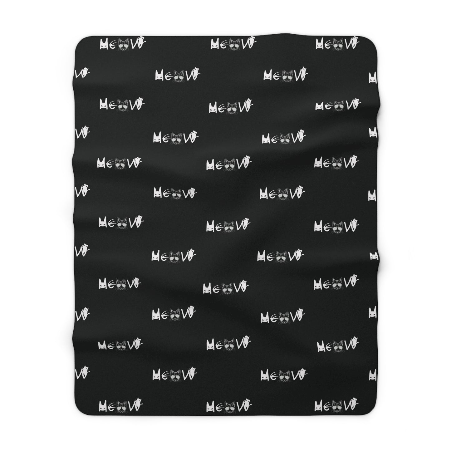 Meow Pattern Black & White Sherpa Fleece Blanket, Cats, Halloween, Sassy, Home Decor, Soft, Cozy, Gift, Gender Neutral, Throw, 50x60 60x80